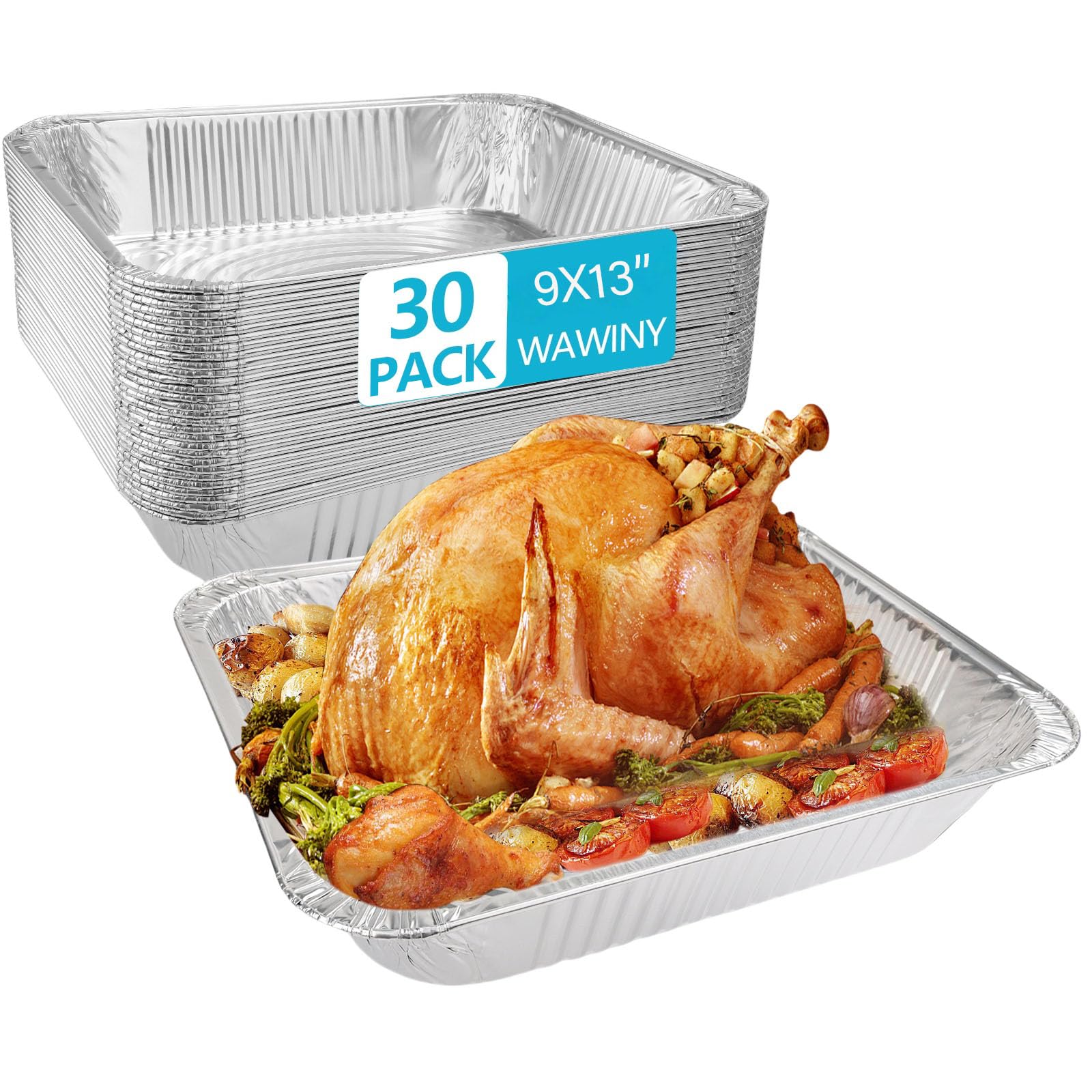 9x13 Thickened Aluminum Foil Pans, 30Pack Extra Deep Disposable Aluminum Pans for Roasting, Baking, Cooking, Food Prep, Chafing, Steam Table, Oven, Cake, and Party Catering.