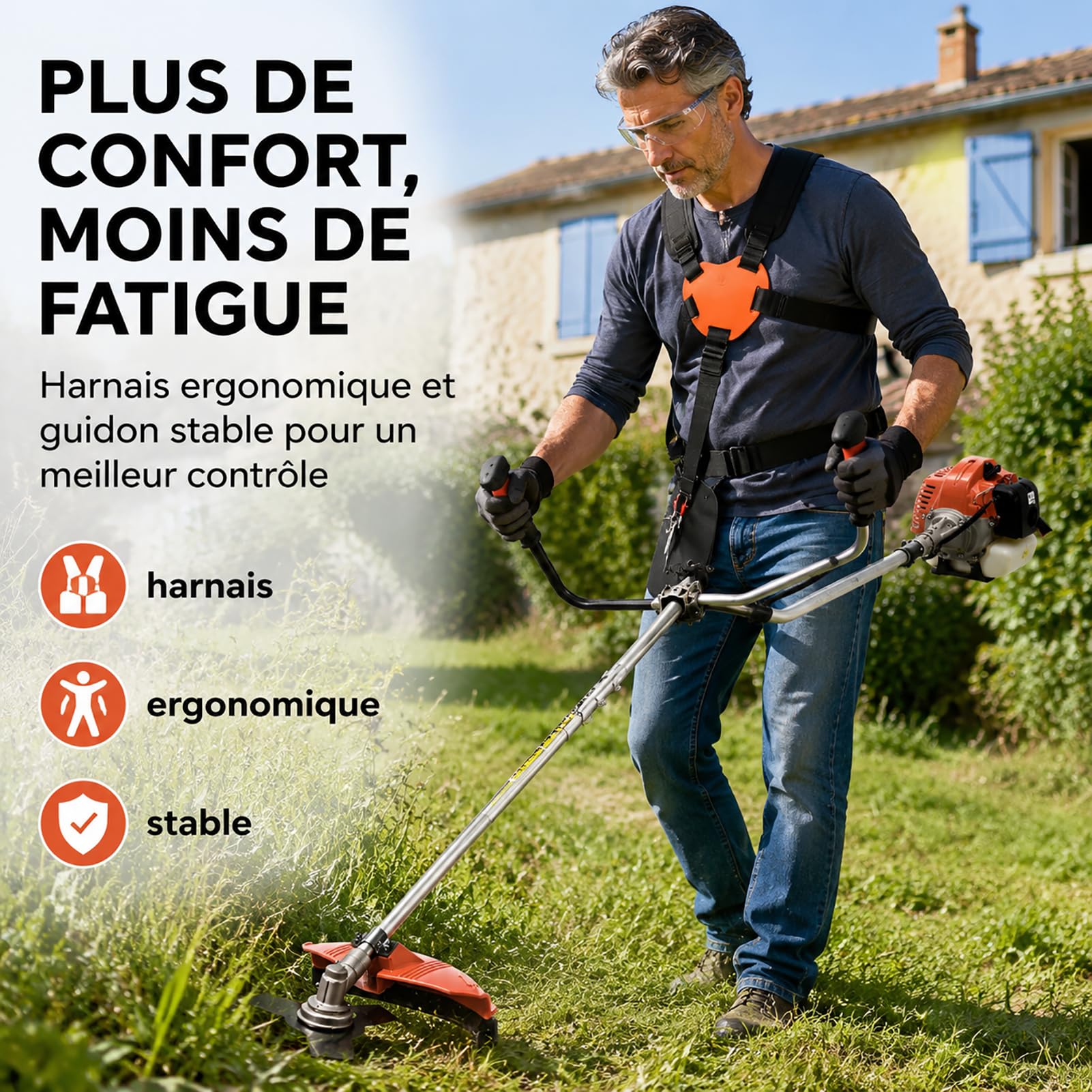 Débroussailleuse Thermique 52cc Essence 2 en 1 avec Lame et Fil