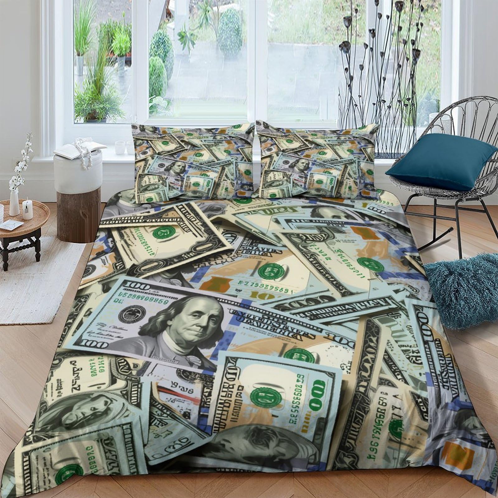 Ctjqhvkz Style-6 3D Printed Money Dollar Fitted Sheet Microfiber Soft Breathable Cash Pattern Bed Cover For Bedroom Home Decor Single（135X200cm）