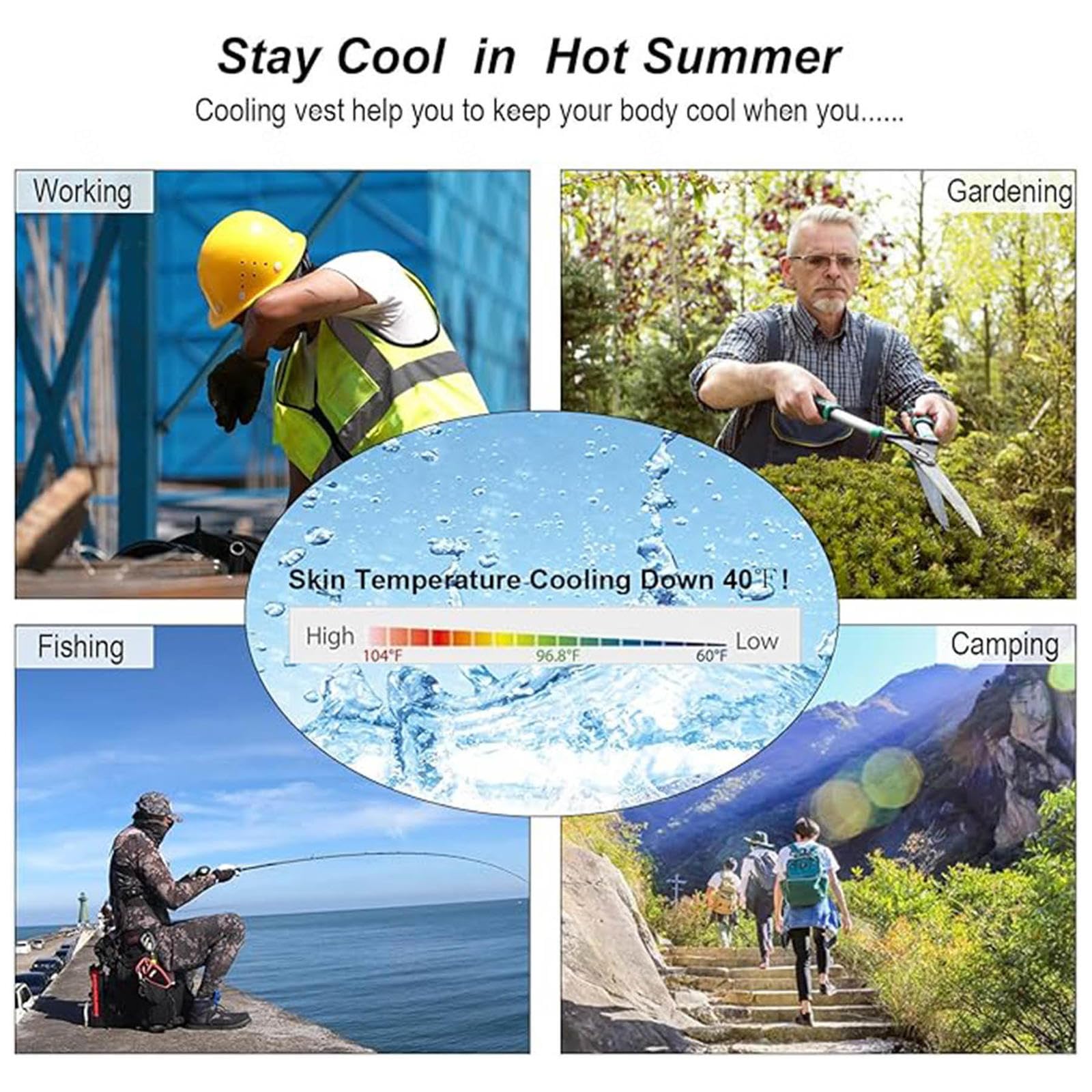 Kamizelka chłodząca z wentylatorami z 2 wentylatorami + 1Gel Cooling Main Unit, kamizelki chłodzące Lekkie,Oddychające chłodzenie kurtkami Ac na zewnątrz, miejsca pracy, gospodarstwa, podróże, wędkars