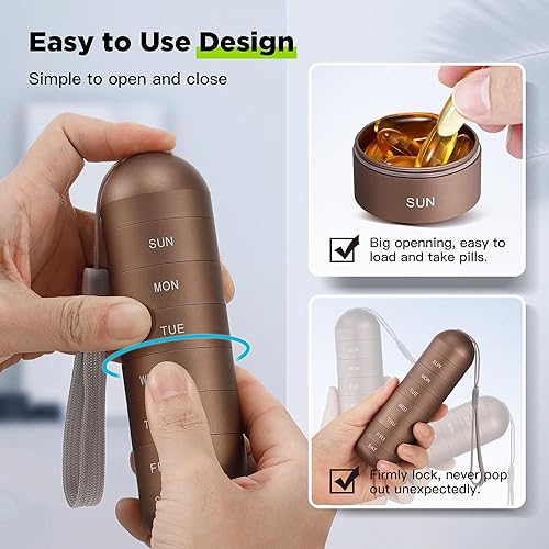 Miniatura 9 de Zannaki Pastillero de viaje de metal XL, pastillero semanal impermeable extra grande, contenedor de pastilleros de aleación de aluminio, sin BPA,