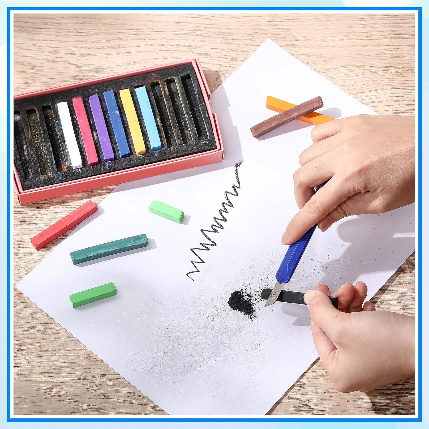 Watersay 288 Pcs Soft Pastels for Artists Color Pastels Set Square Chalk Sticks 24 Boxes 12 Assorted Colors Art Drawing Painting Supplies for Parties, Donations, 60 mm