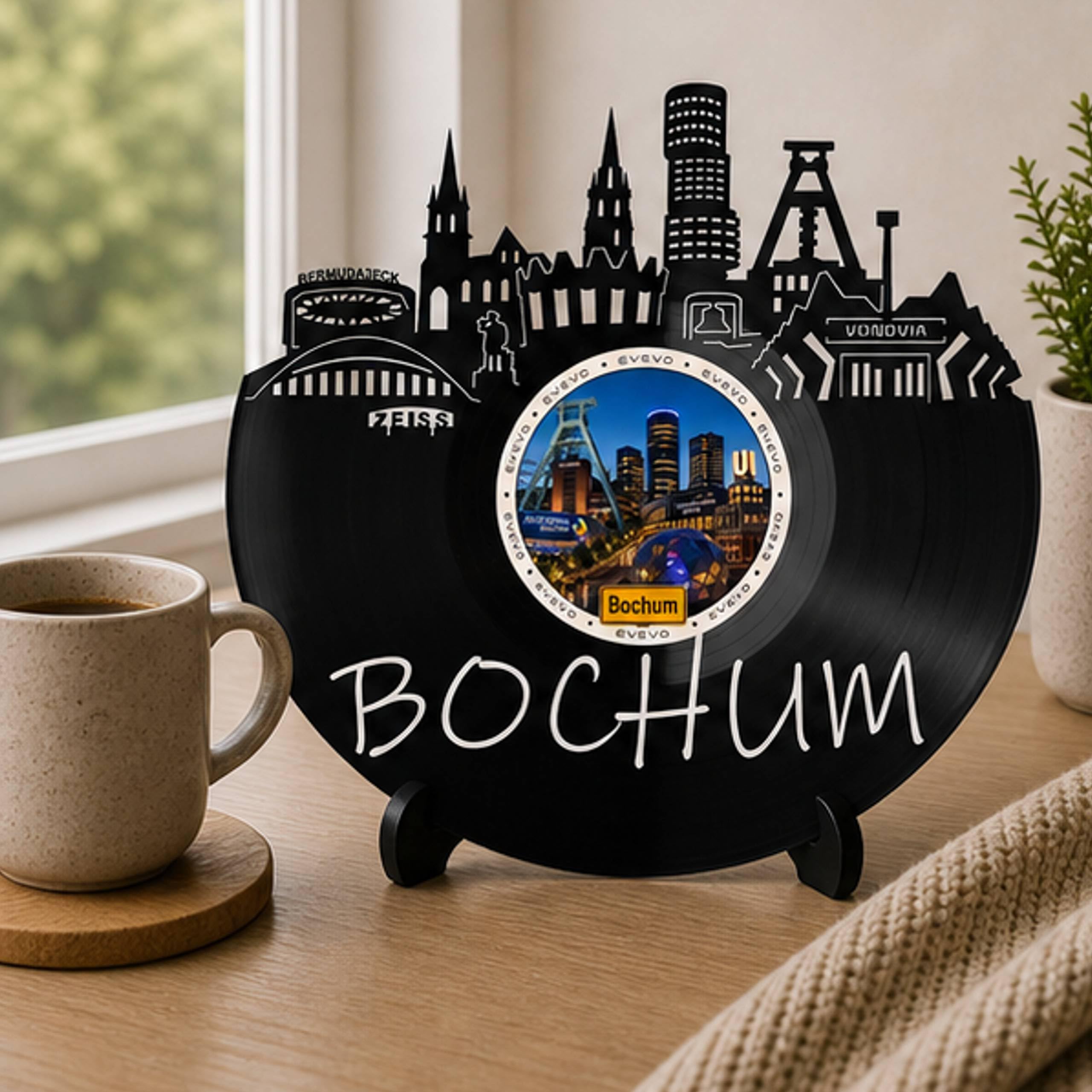 EVEVO Bochum D0065 - Decorazione da parete in vinile, motivo skyline di Ruhrpot, idea regalo per gli appassionati di Bochum, museo minerario