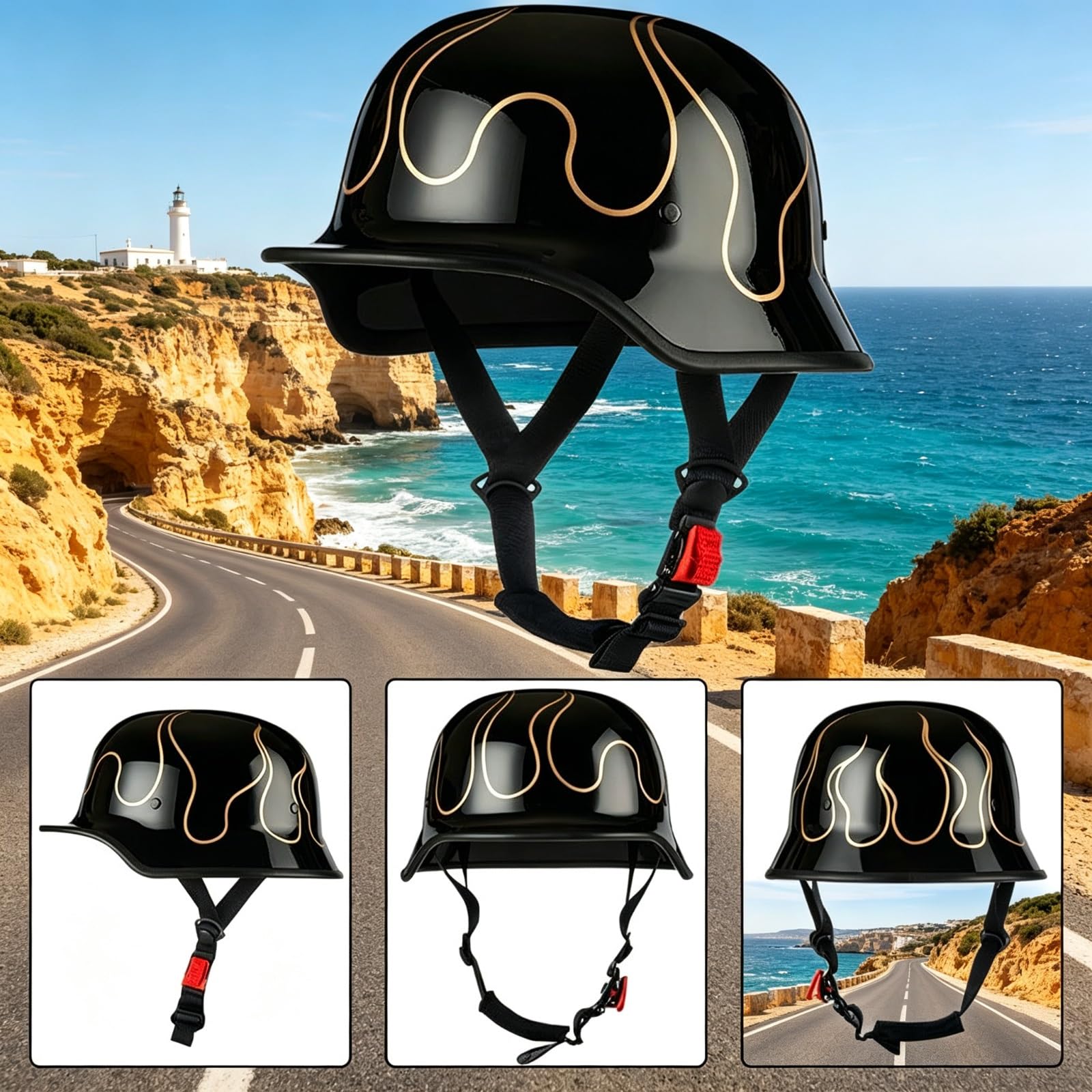 Phantom Mini Kask Motocyklowy Otwarty Certyfikat Atest ECE 22.06 Dopuszczony do Ruchu Skorupa ABS Szybkie Zapięcie Cruise Bobber z Kominiarką Skuter Chopper