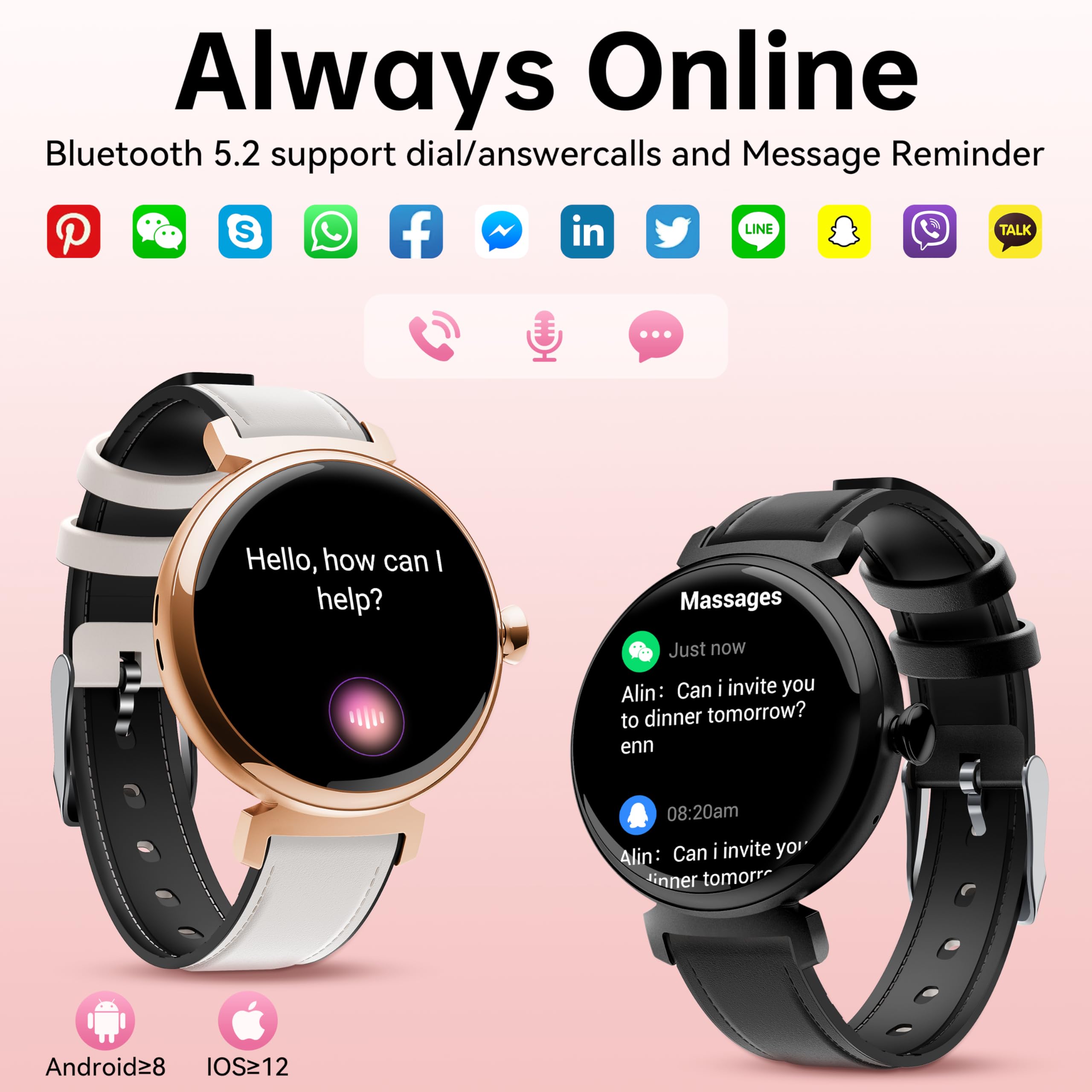 OUKITEL BT30 Smartwatch Donna - 1,04"HD Schermo Tattile Orologio Smartwatch con chiamate Bluetooth,Smart Watch con Contapassi/Cardiofrequenzimetro/Sonno,100+Sport Impermeabil IP68 per Android iOS,Nero