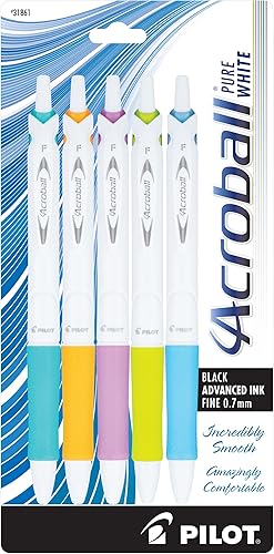 Pilot Acroball PureWhite - Bolígrafos recargables y retráctiles de tinta avanzada con detalles en color turquesanaranjamoradolimaazul punta fina