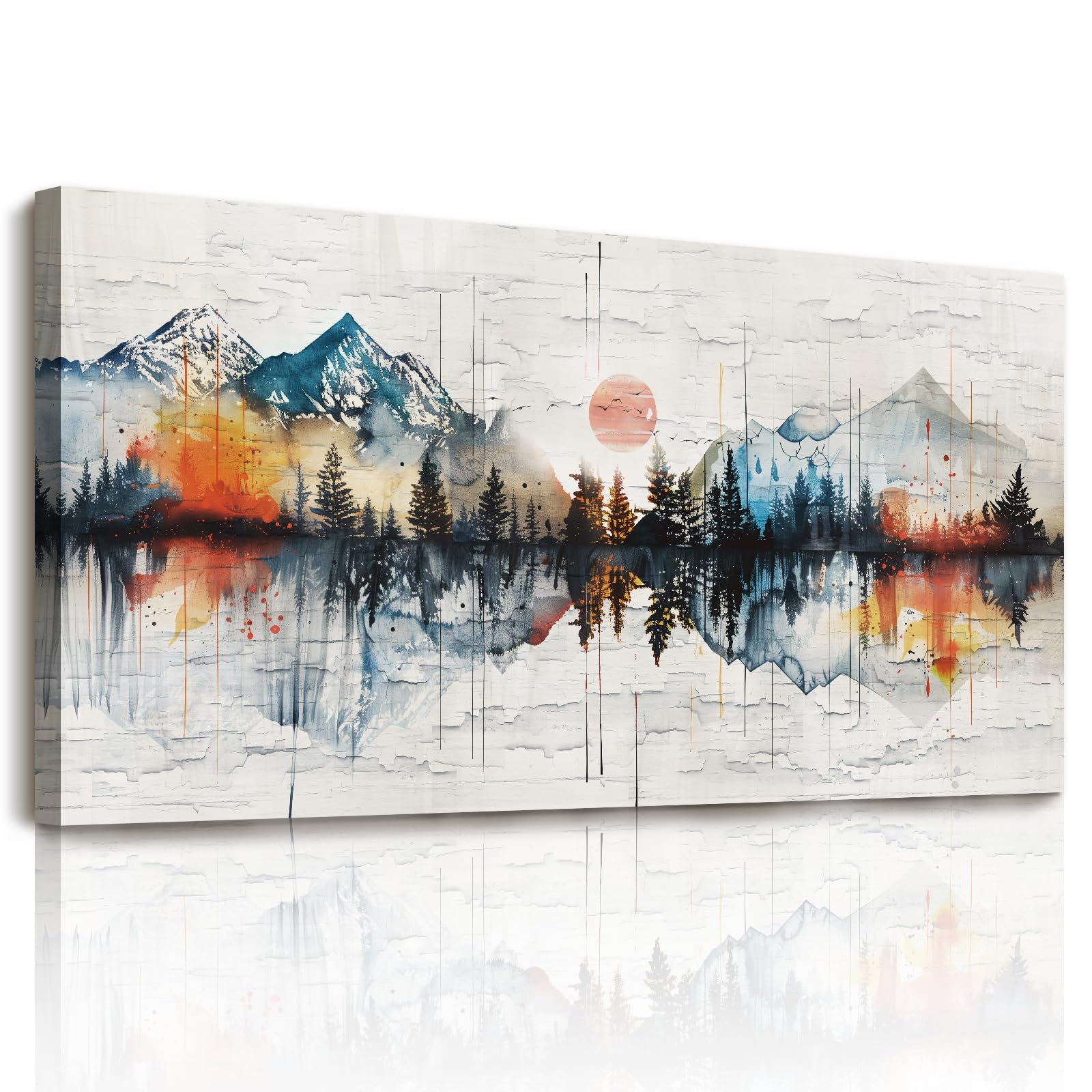 hyidecorart Canvas Wall Art, Modern Nature Mountain Landscape Painting, Sunrise Large Pictures, Colourful Wall Decorations for Bedroom Living Room Office Garden Hallway Gallery Stairs 24"x48"