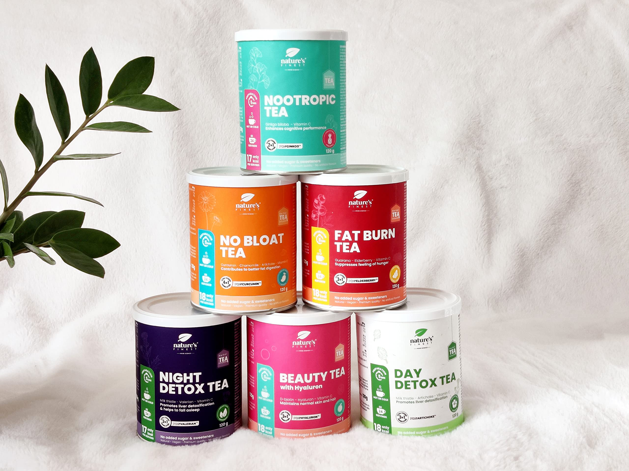 Nature's Finest Burn Tea, Té Instantáneo 600 g (Paquete de 5) | té instantáneo con té blanco, guaraná, saúco y vitamina C - sabor frutos del bosque - sin edulcorantes - se disuelve en agua
