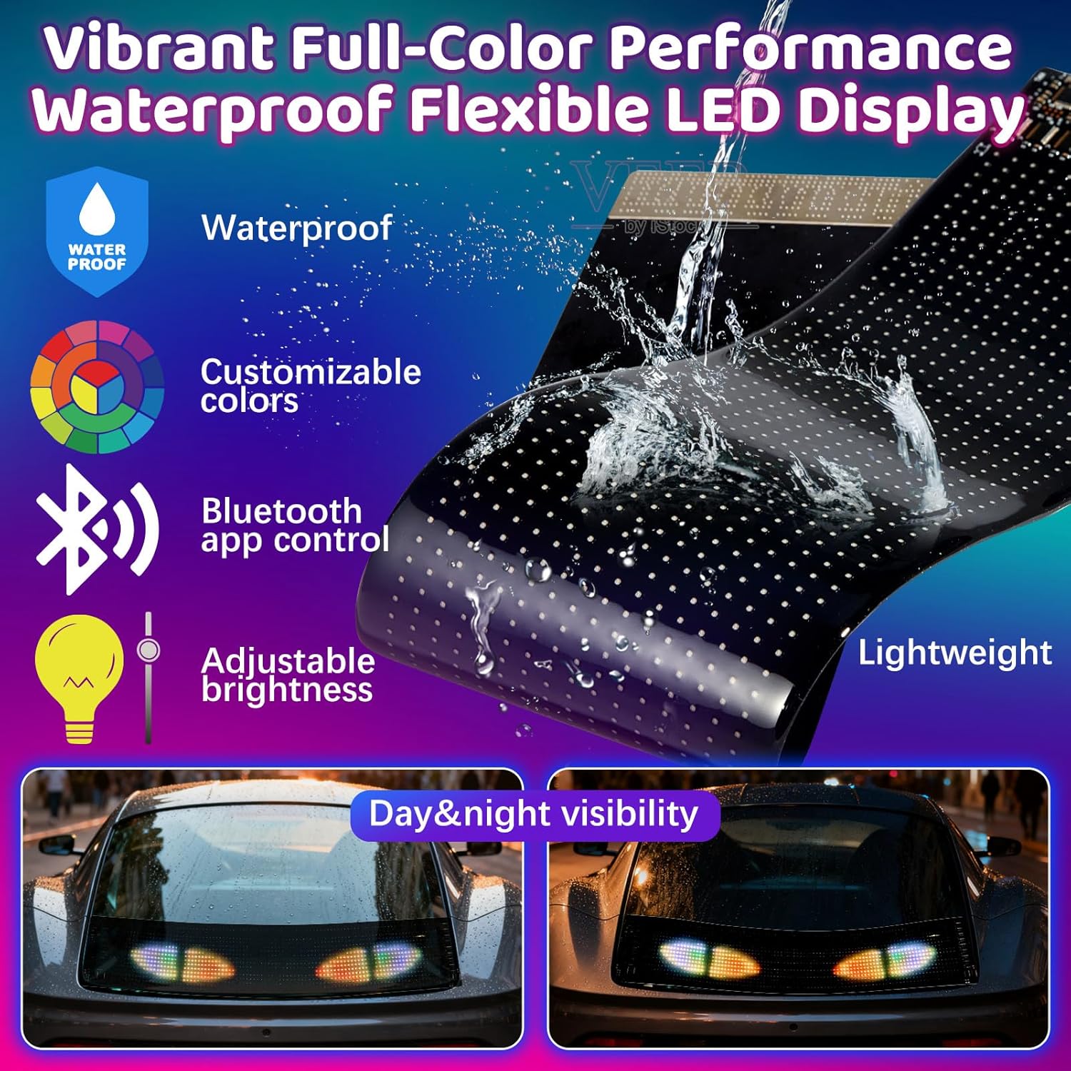 Eyes Led Lights for Cars 2PCS - 14.72x3.62In Customizable Display, USB Powered, App/Remote Control, Synced Dual Screen Led Windshield Eyes for Cars/SUVs/Medium Trucks - Image 8