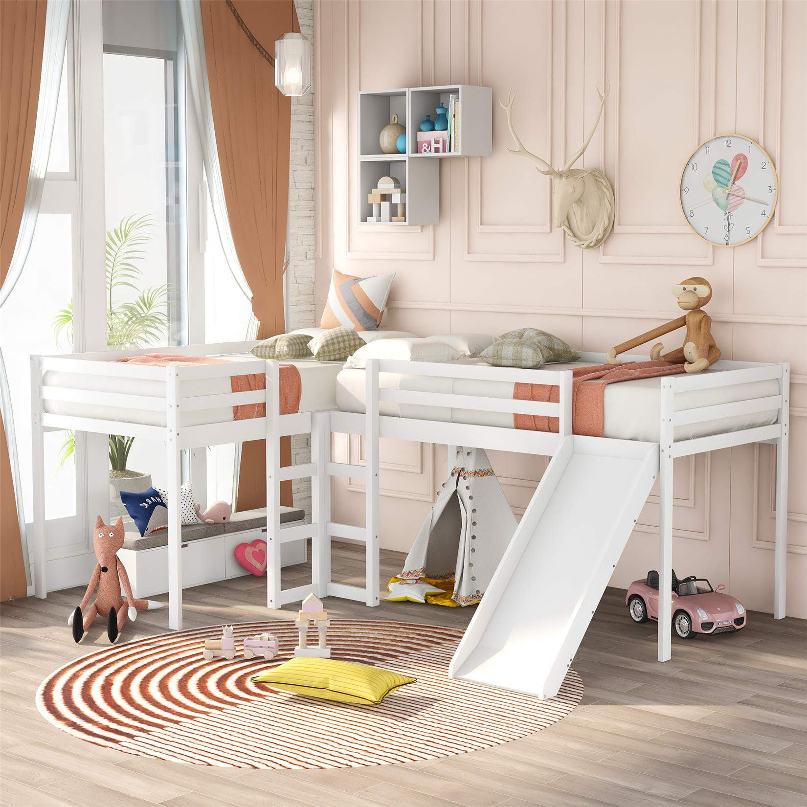 Buy Harper & Bright Designs LShape Loft Beds with Slide, Twin Loft Bed