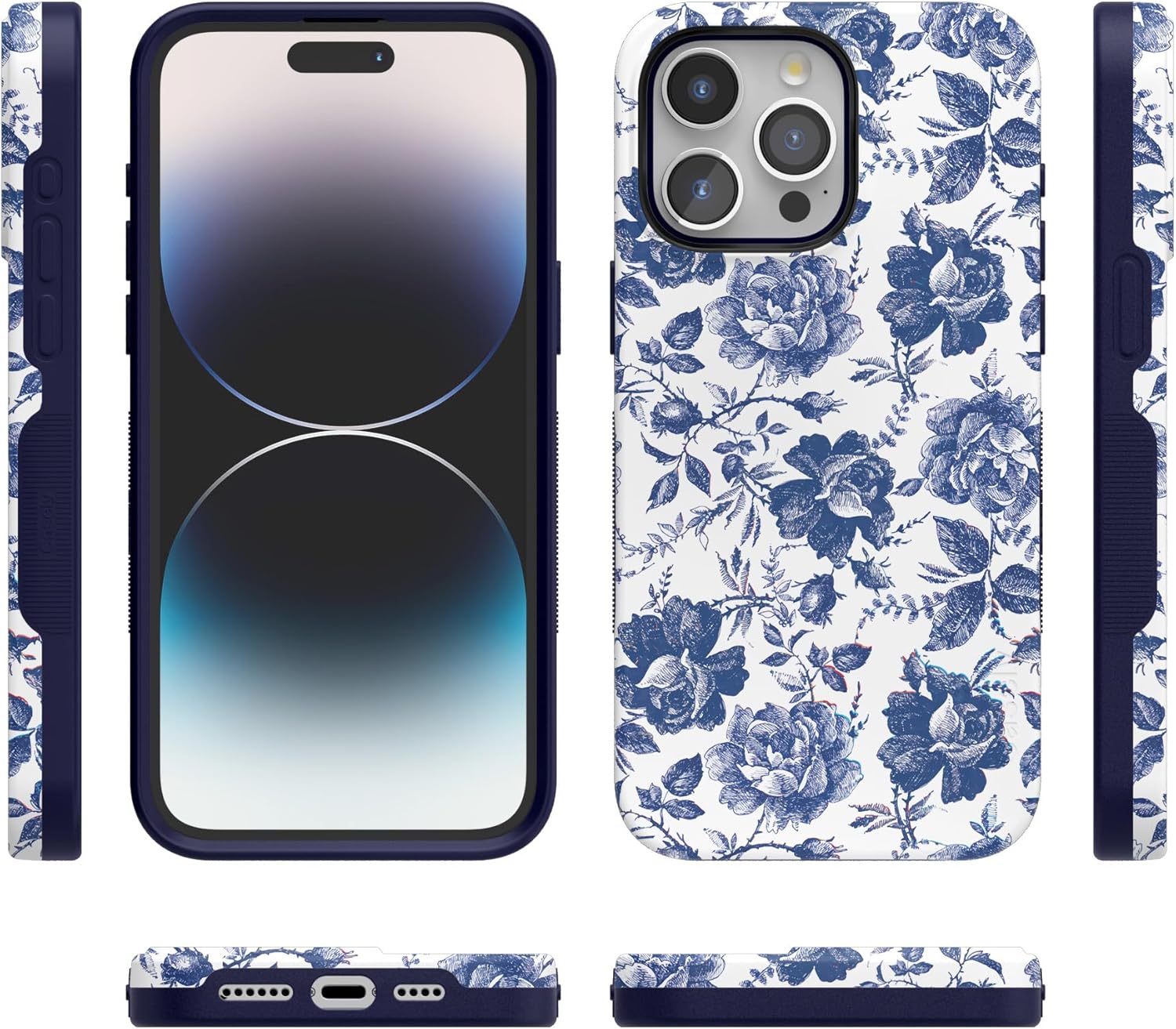Casely iPhone 15 Pro Max Case | Rose to Fame | Blue & White Floral | Bold Protective Design | Compatible with MagSafe - Image 8