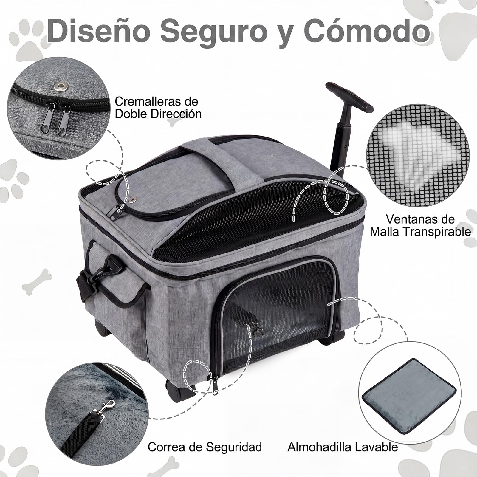 COSTWAY Transportín para Mascotas con Ruedas y Asa Telescópica | 33 x 43 x 35 cm Transportin para Perros y Gatos con Correa para Hombro, Alfombra Lavable, Ventanas Transpirables, Cremalleras