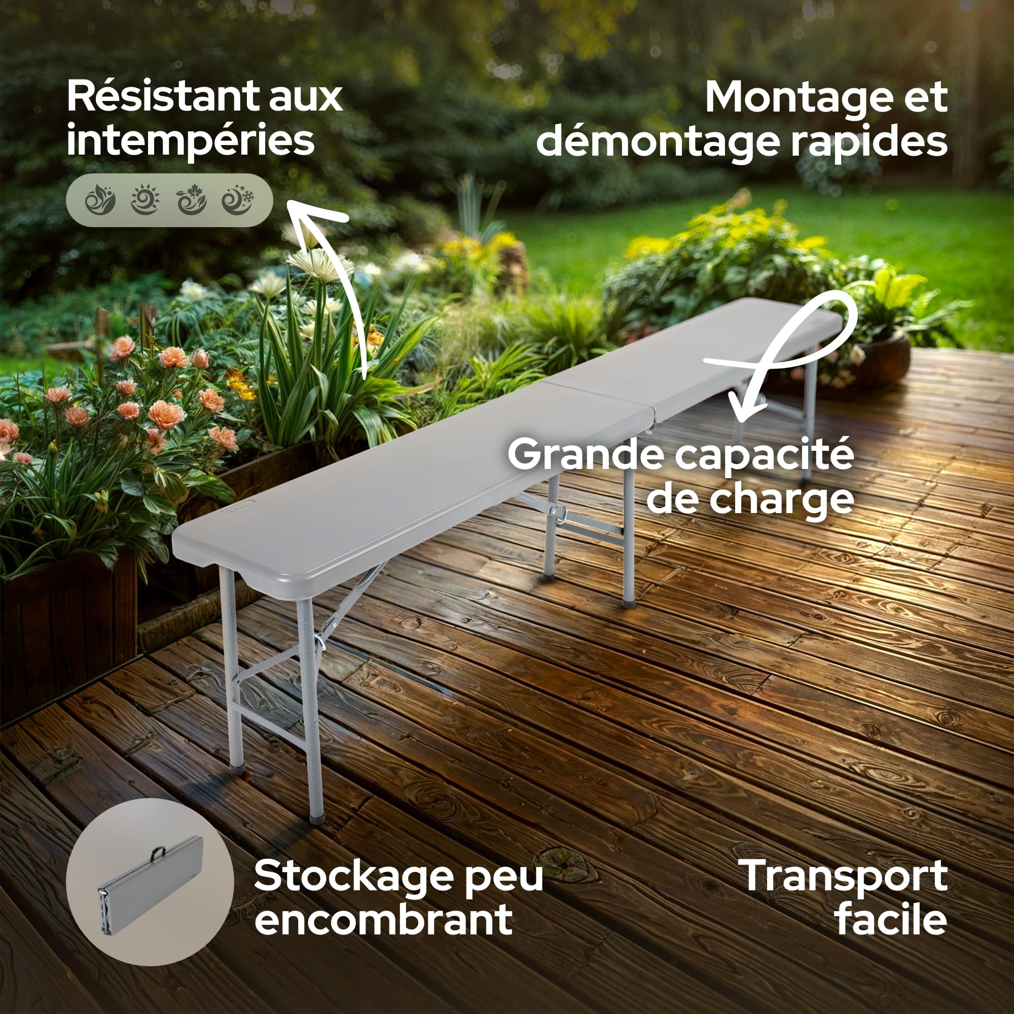 AREBOS Banc de Brasserie Pliable 2X avec poignée | 183 x 28 x 43 cm | Banc Pliant pour Jardin, Camping, fête, terrasse | Set de 2 bancs Robustes et transportables | Couleur Anthracite