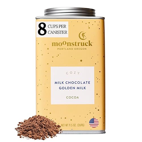 Moonstruck Cozy Milk Chocolate Colden Milk Cocoa Artesanal, hecho a mano, pequeño lote delicioso sin lácteos Mezcla de cacao en polvo hecha con