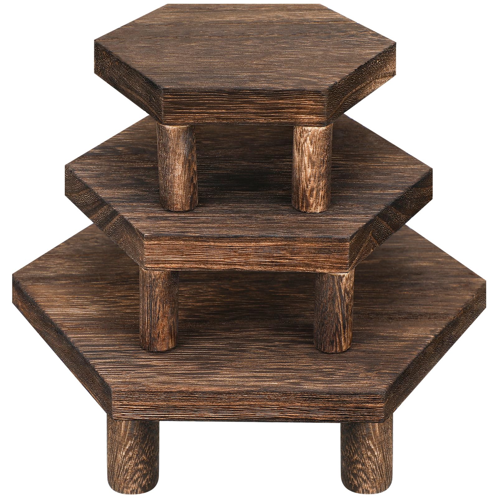 3 Pcs Wooden Risers for Display Wood Plant Stool Display Stand Wooden Pot Flower Pedestal Riser Holder Rustic Farmhouse Riser Stand for Home Patio Display Tiered Tray Decor, Brown, 3 Sizes
