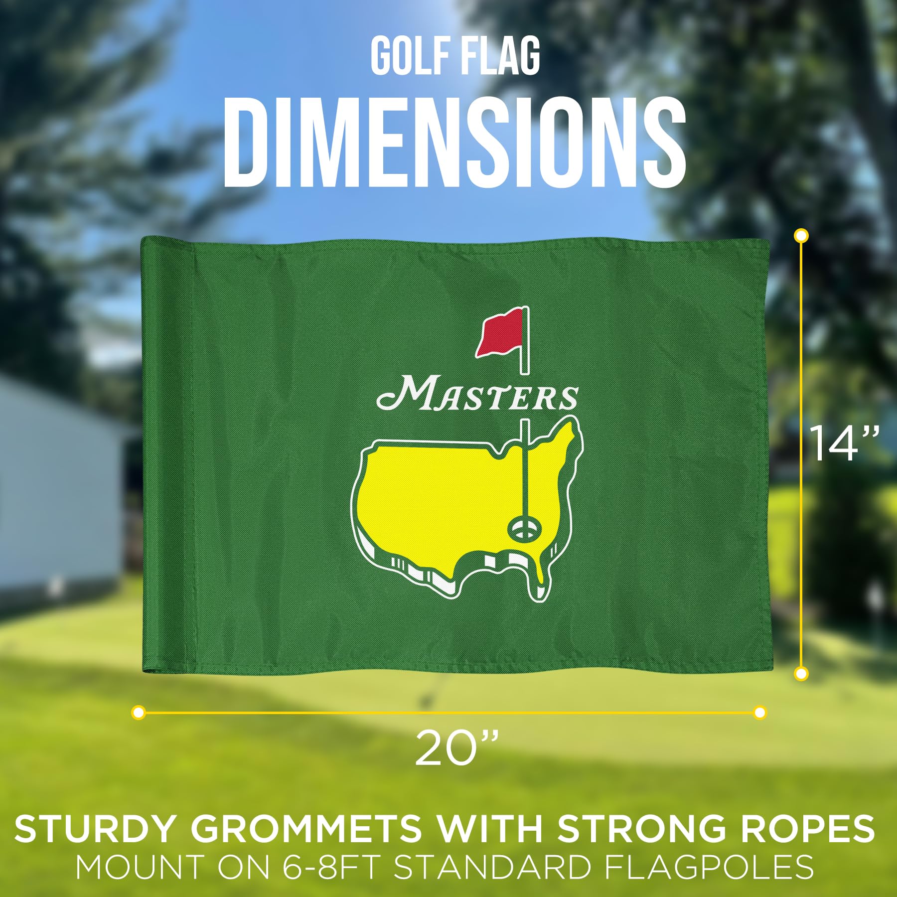Golfflagge mit Röhre, doppelseitig bedruckte Augusta-Nationalflagge, 420D-Nylon-Golf-Pin-Flaggen, grüne Flaggen für Golfplatz-Driving Range-Kollektion, 35,6 cm H x 50,8 cm L, Grün