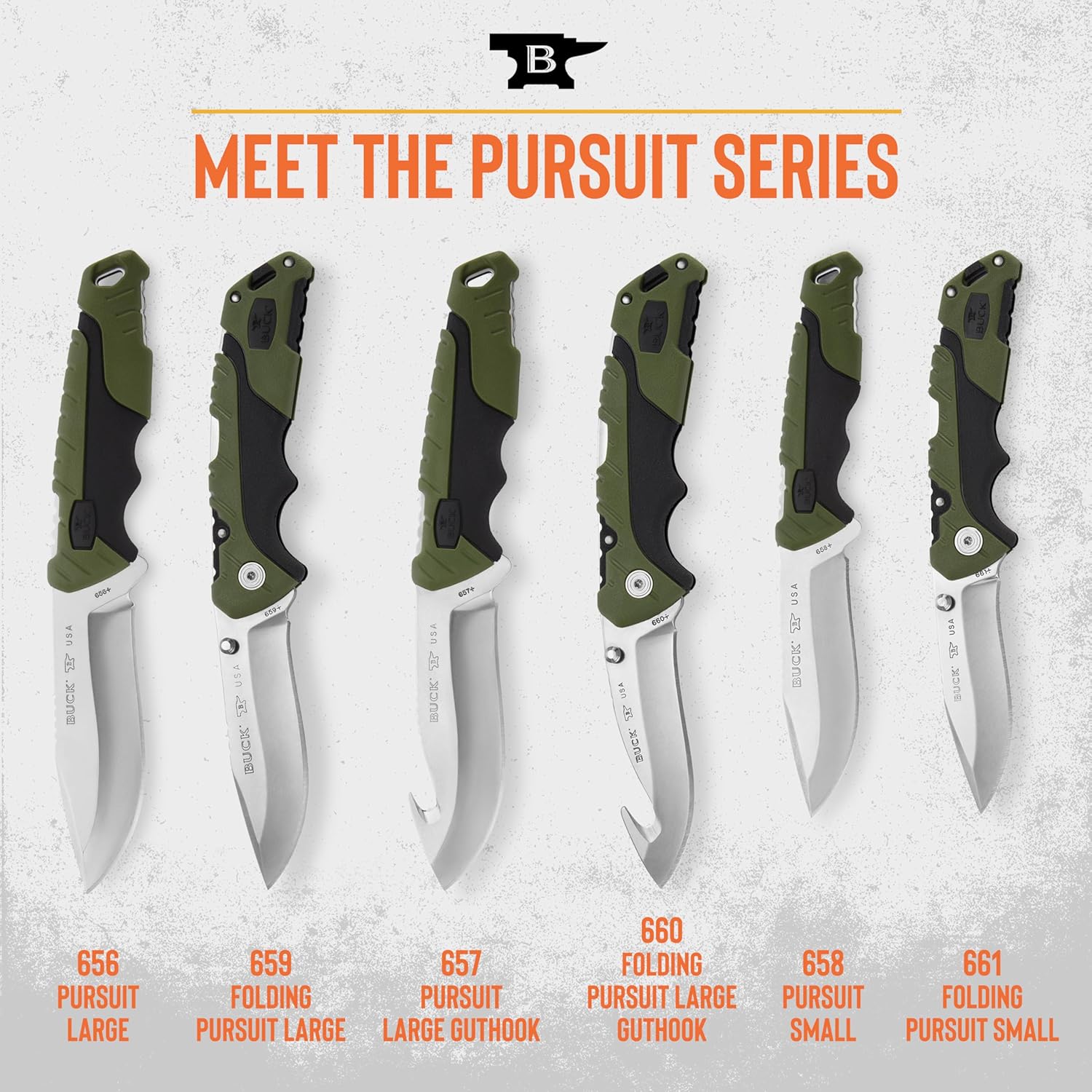Buck Knives 658 Small Pursuit Hunting Knife, 3-3/4" Fixed Blade, Glass Filled Nylon Handle, 420HC Stainless Steel Drop Point Blade, Sheath Included, Knife Made in the USA, Green, 3.3 oz