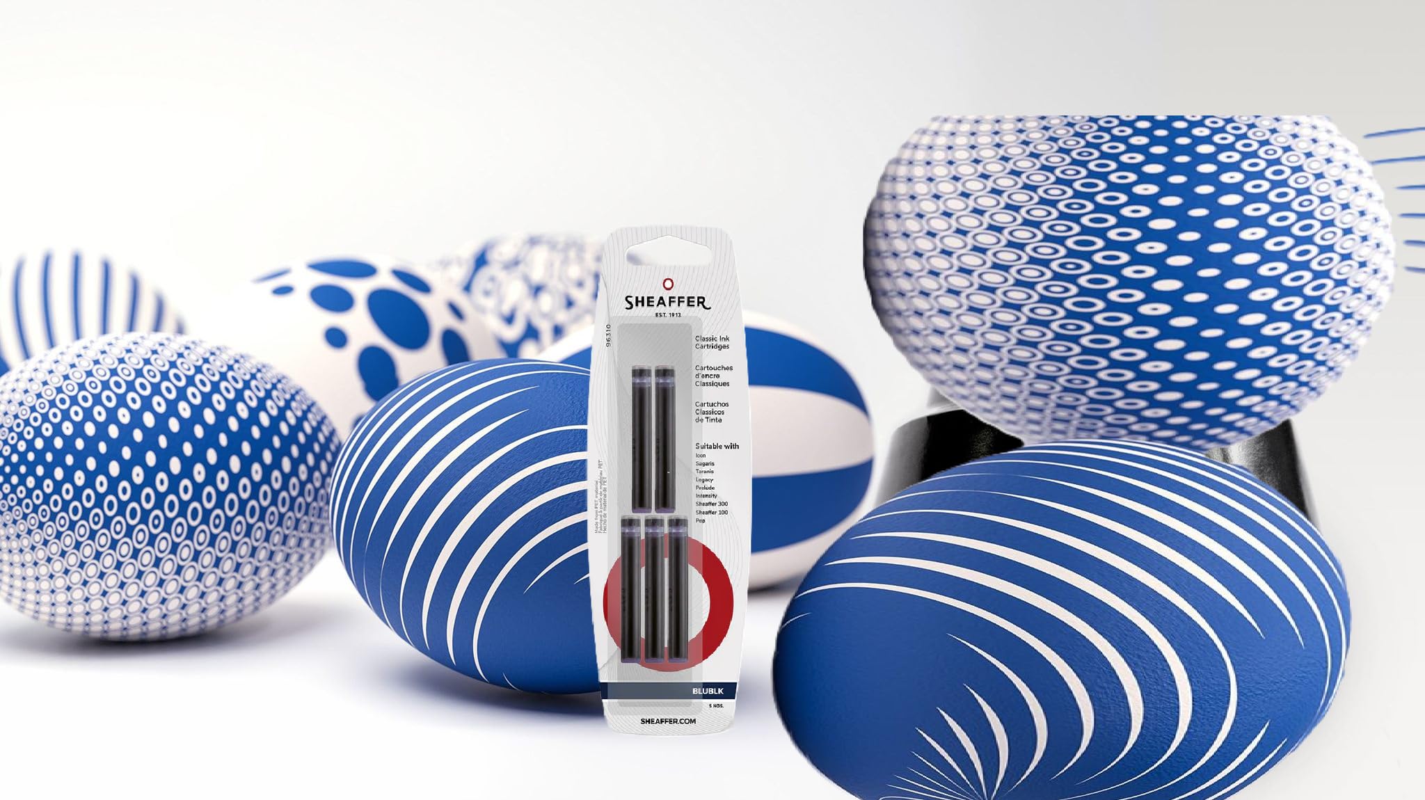 Sheaffer Skrip - Cartuchos de tinta clásicos para pluma estilográfica, color azul/negro (paquete de 5 por tarjeta)