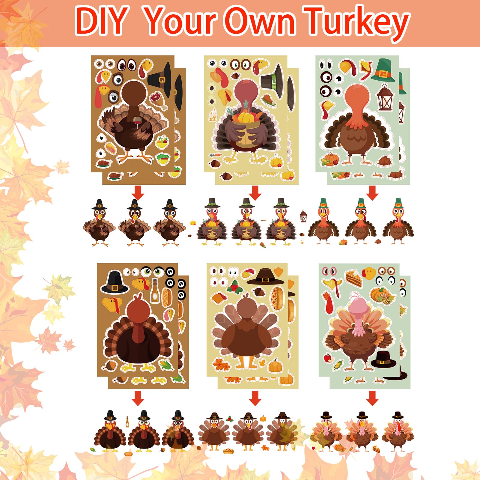 Pattern Sticker Turkey Outdoor Toss Game Thanksgiving Turkey Stickers For Kids - 36 Sheets ...