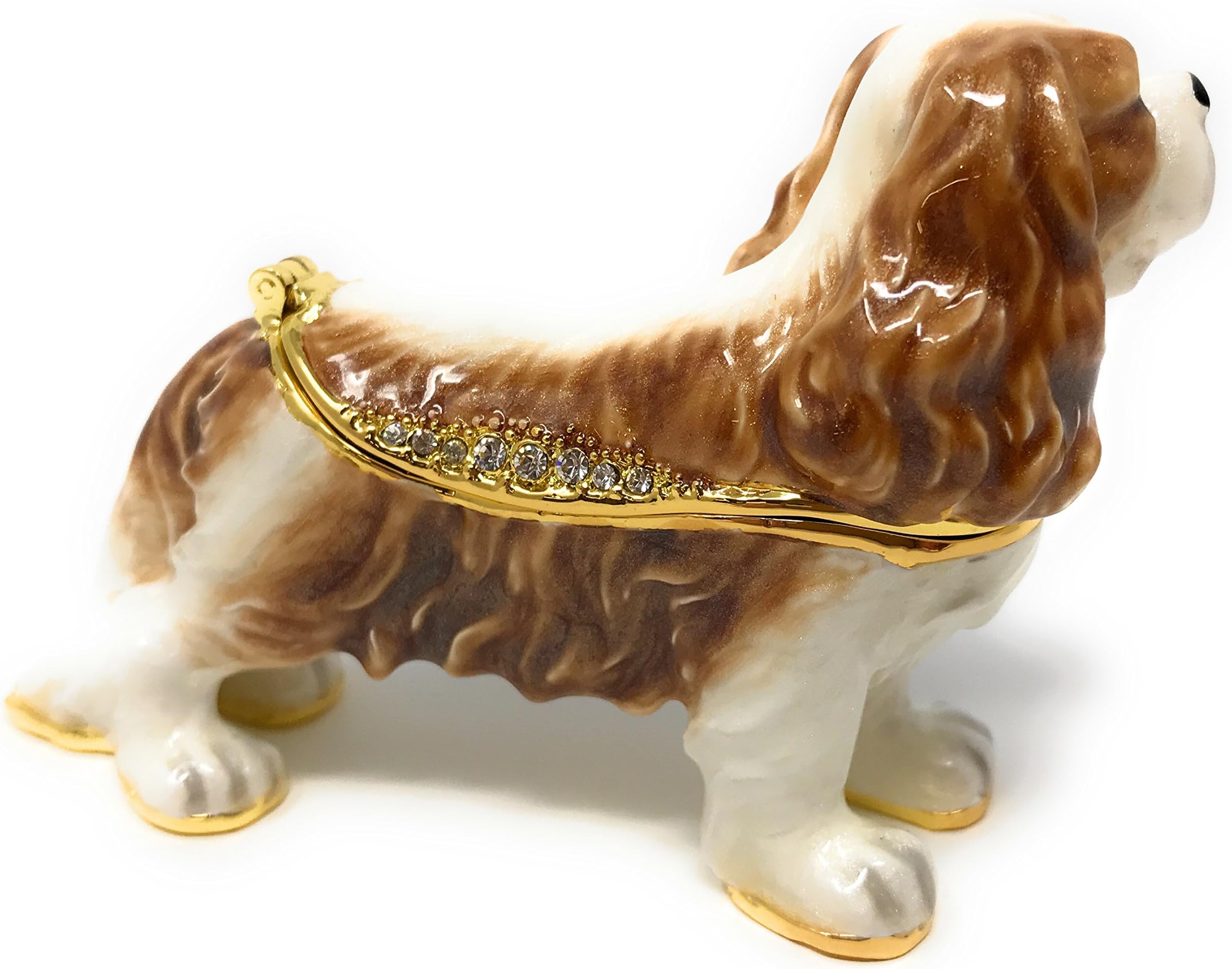 Kubla Craft Enameled Cavalier King Charles Spaniel Trinket Box, Accented with Austrian Crystals