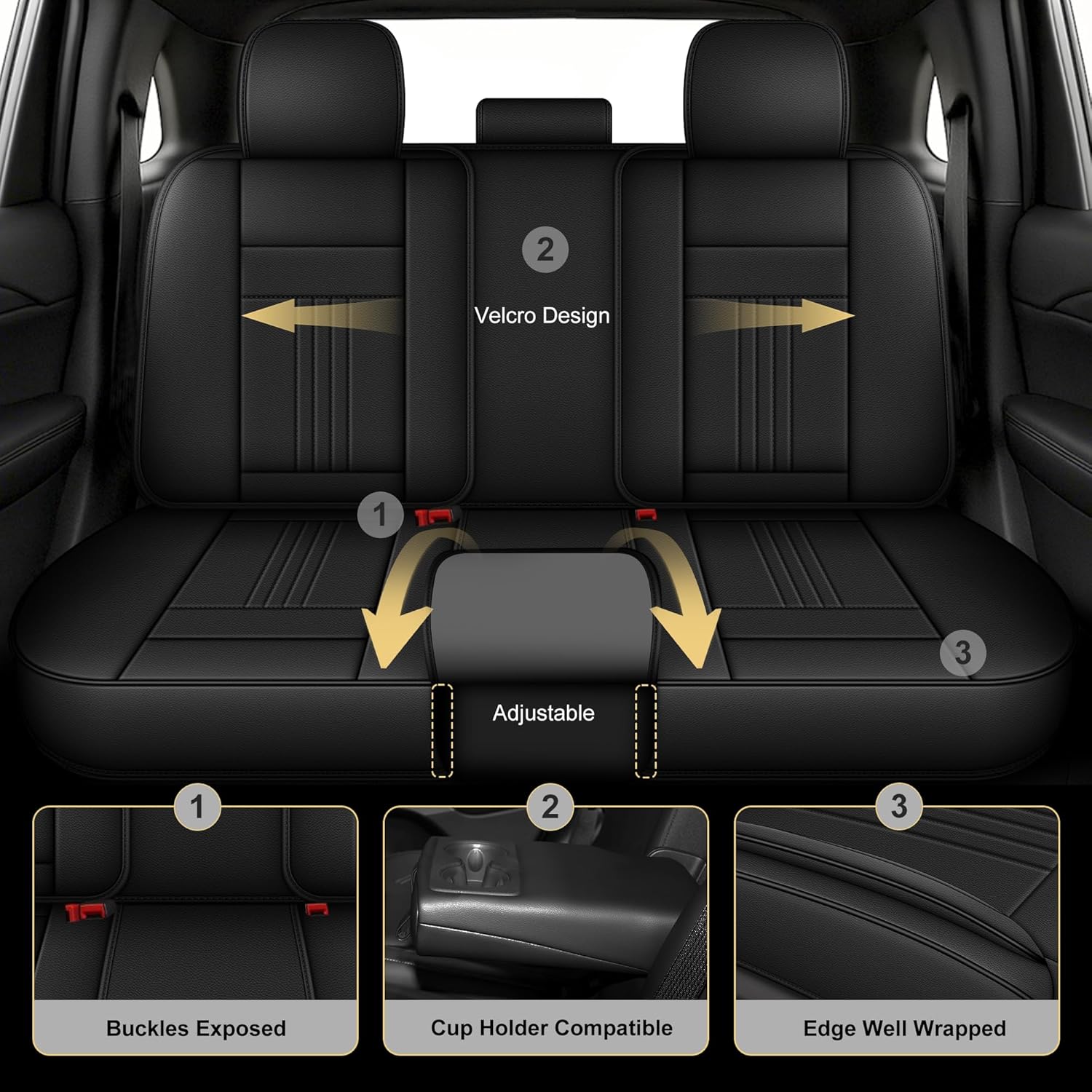 Seat Covers for Ford Ranger 2019-2025 2026 Faux Leather Waterproof Seat Covers (5 Seats, Black)