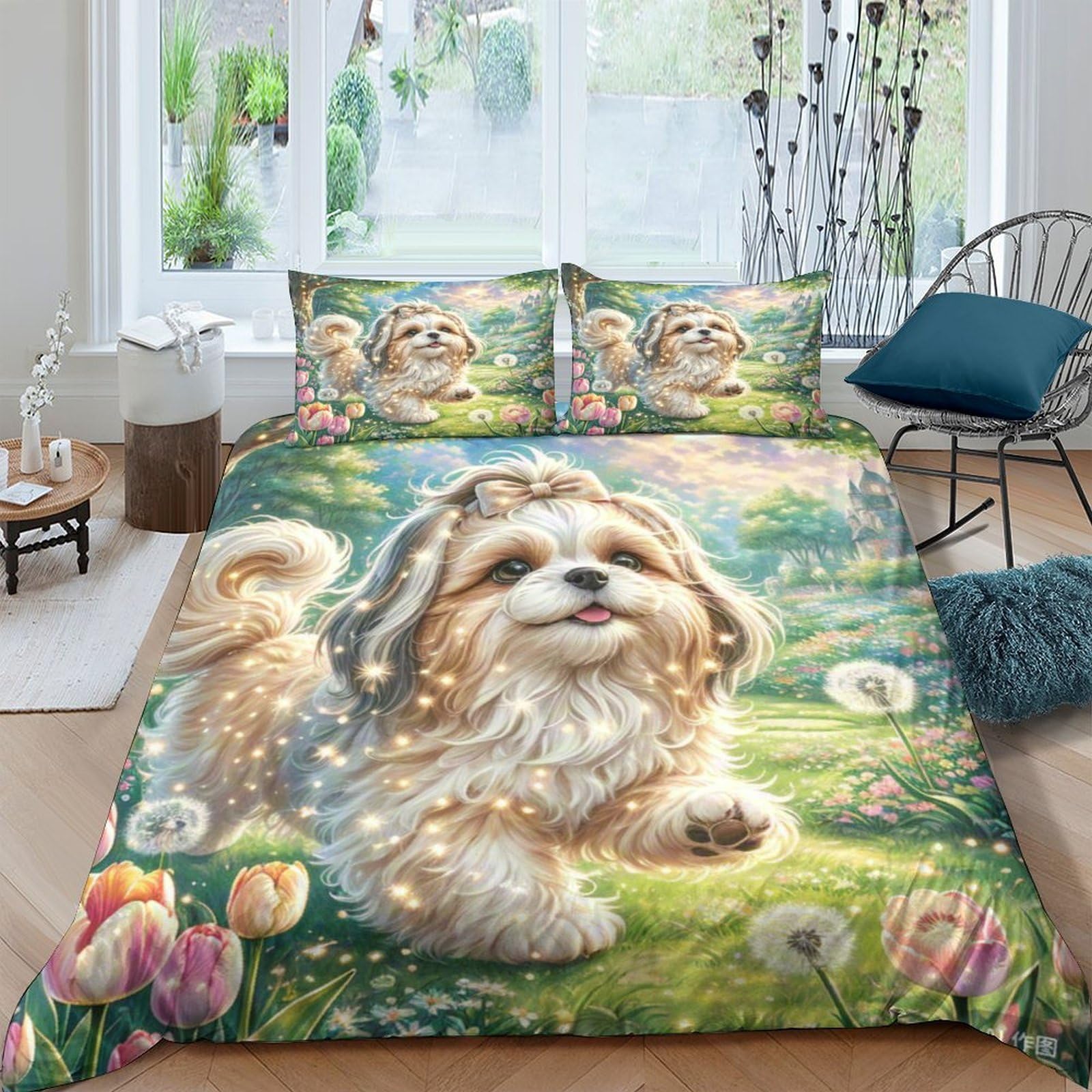 Parure de lit Shih Tzu pour chambre d'enfant et ado, housse de couette King 220x240cm