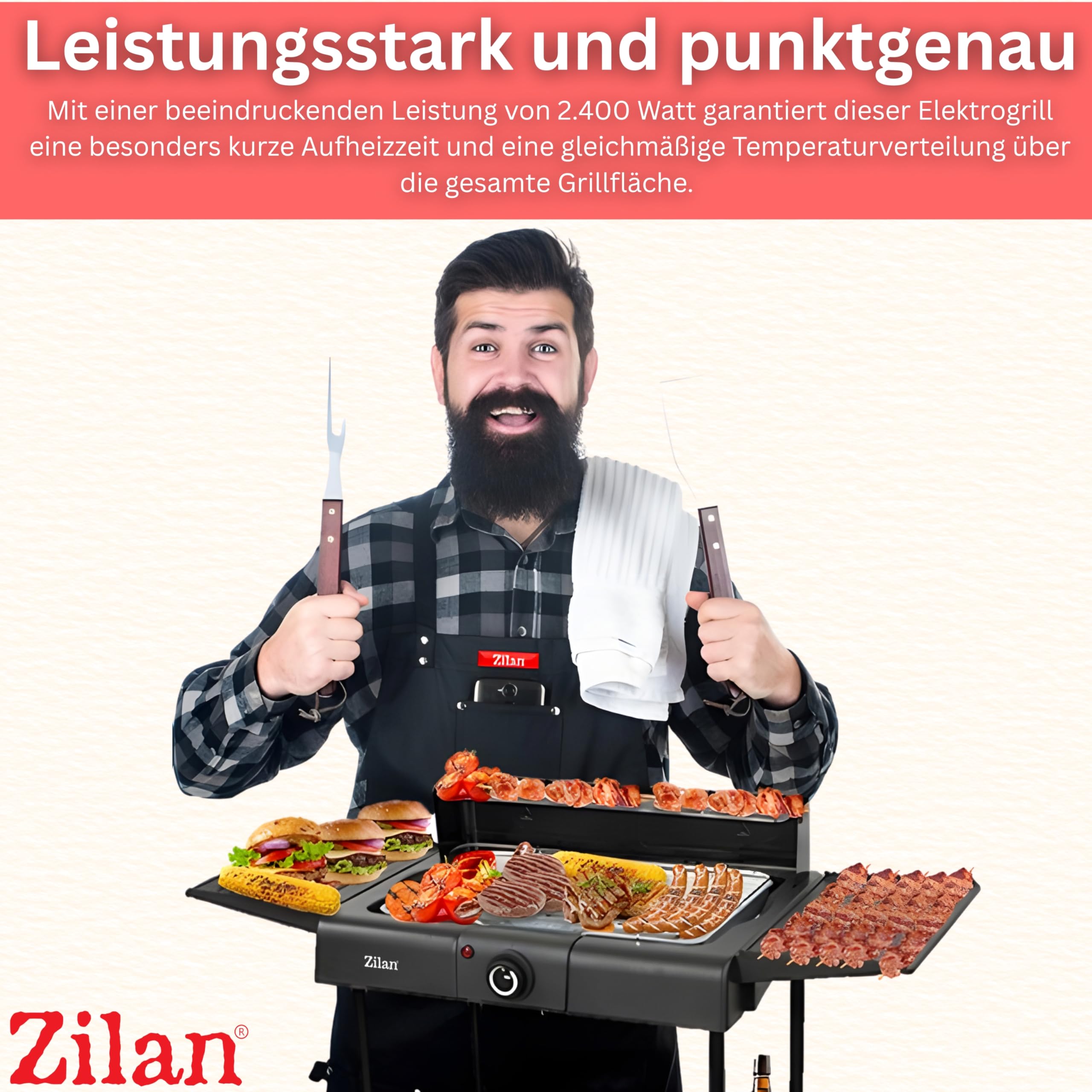 2in1 Elektro Grill Standgrill Tischgrill elektrisch 2.400 Watt - Elektrogrill für Balkon, Draußen... Ansicht 4