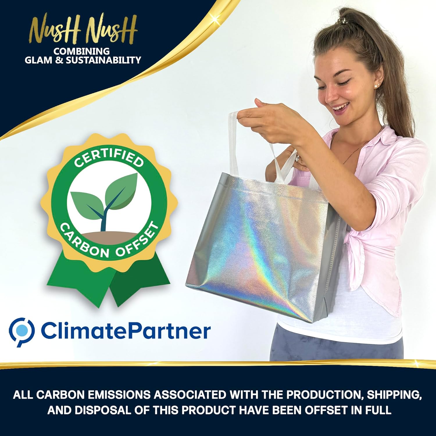 Nush Nush Iridescent Gift Bags Large - Set of 12 Reusable Holographic Large Gift Bags with Handles - Party Favor Bag for Birthdays, Bridesmaids, Weddings, Holidays, Valentines, Events - 13"Wx5"Dx11"H - Image 3