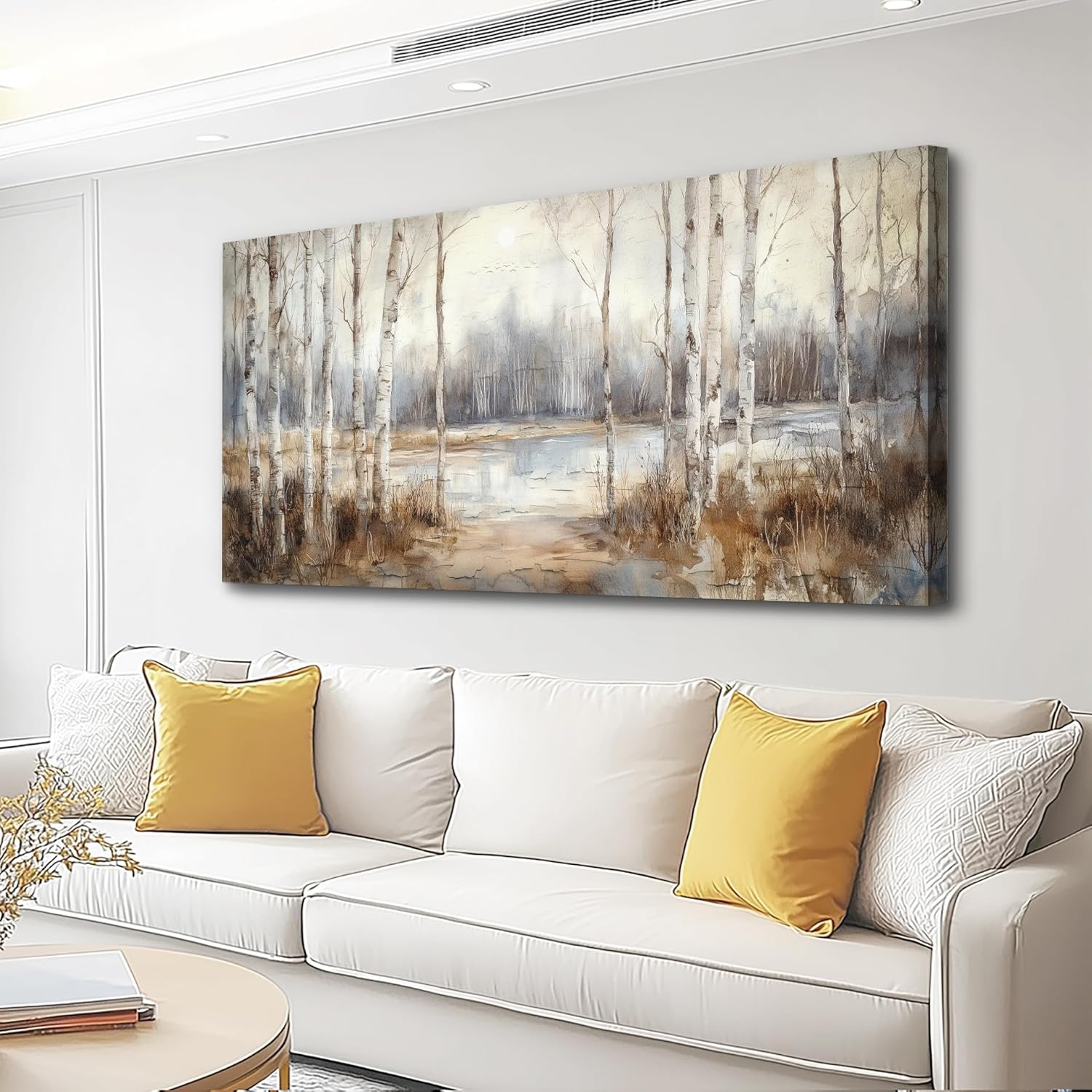 Large Wall Decor for Living Room Stretched and Framed Canvas Wall Art for Office Wall Decorations for Bedroom Birch Forest Painting by The Lake Picture Home Decor Ready to Hang