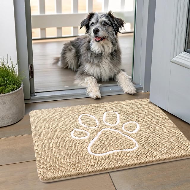 Smiry Smiry Dog Door Mat for Muddy Paws, Absorbent Non Slip Dirt Trapper, 24x16