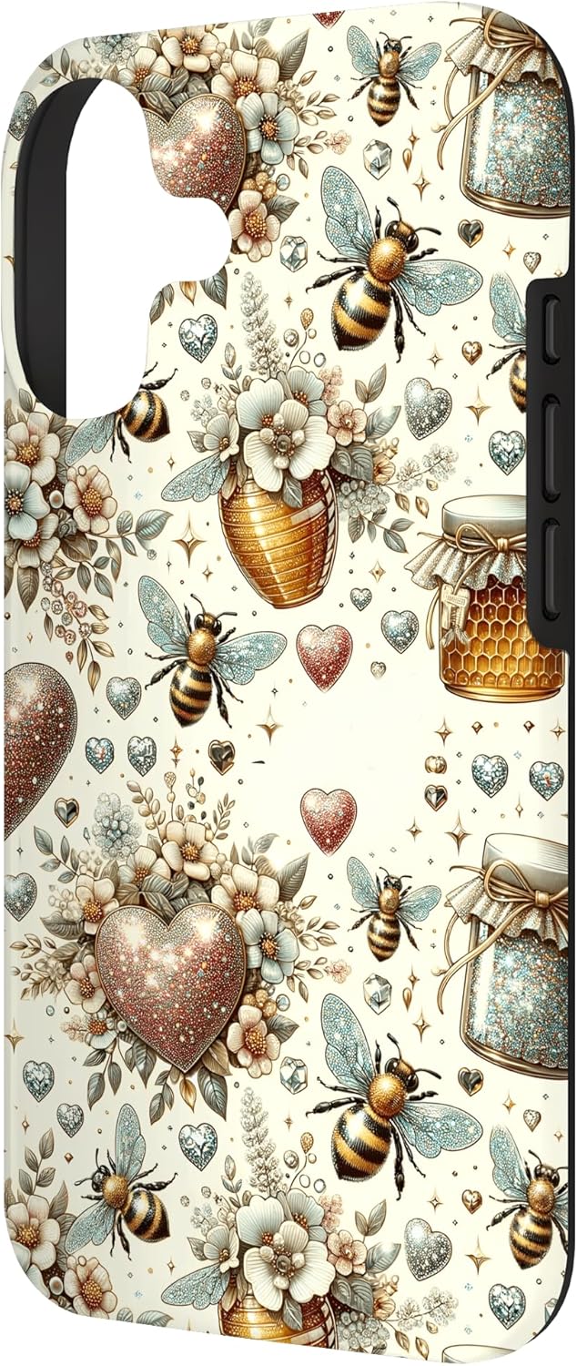 Cute Bee Art for Women and Honey Bee Queen Flower and Hearts Case for iPhone 17