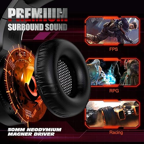 Miniatura 2 de Auriculares para juegos Xbox One con sonido envolvente estéreo auriculares para juegos PS4 con micrófono y luz LED con cancelación de ruido sobre la