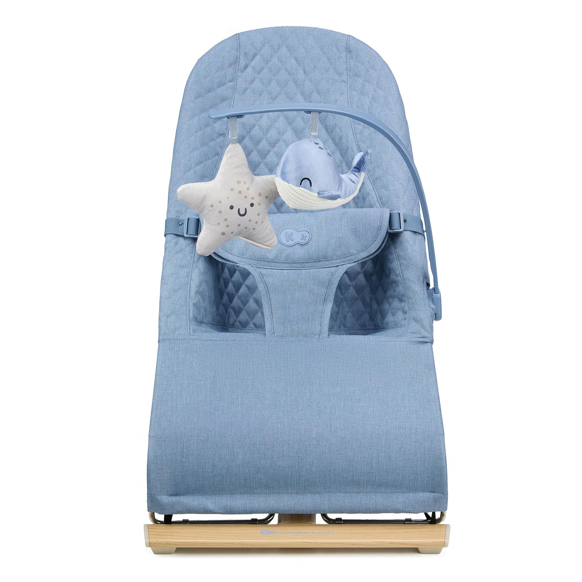 Kinderkraft MIMI NORDIC BREEZE Babywippe, Spielbügel mit 2 Spielzeuge, verstellbare Rückenlehne, Weiches Material, Minimalistische Skandinavisches Design, Zusammenklappbar, Blue