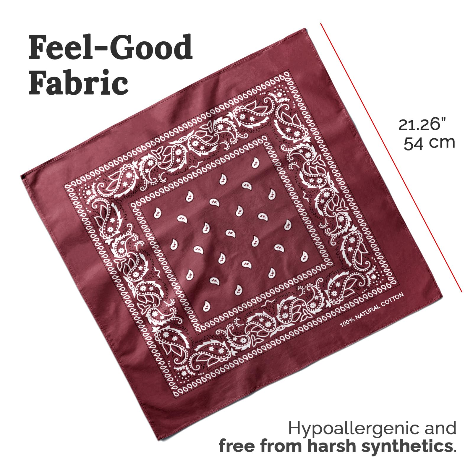 AURAE Bandana – 100% bawełna i włókna naturalne – chusta bandana bez poliestru – miękka, trwała i nadająca się do prania w pralce
