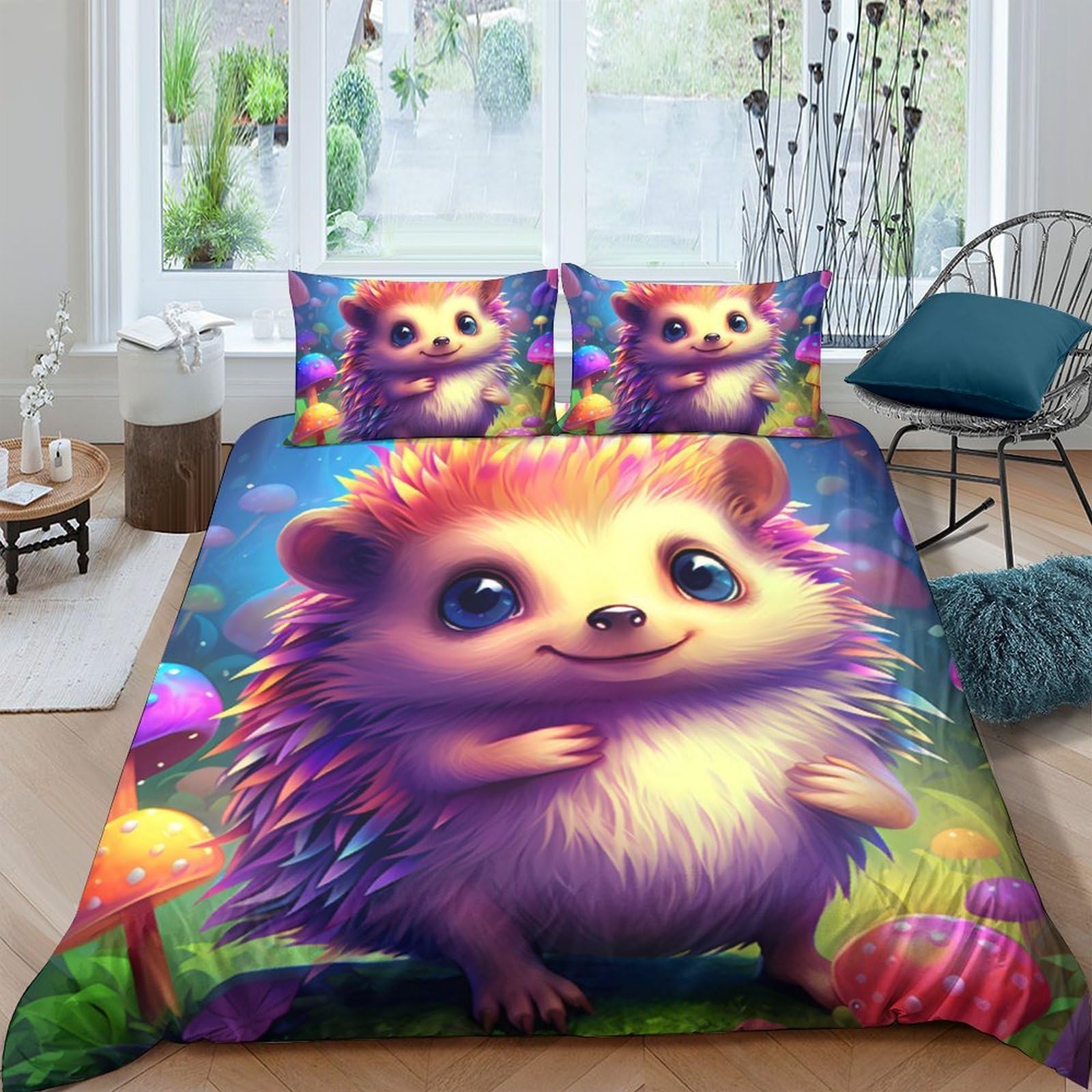 Ctjqhvkz Style-7 3D Printed Cute Hedgehog Fitted Sheet Microfiber Colourful Forest Bed Sheet Anti-Slip Machine Washable Bedroom Decor Single（135X200cm）