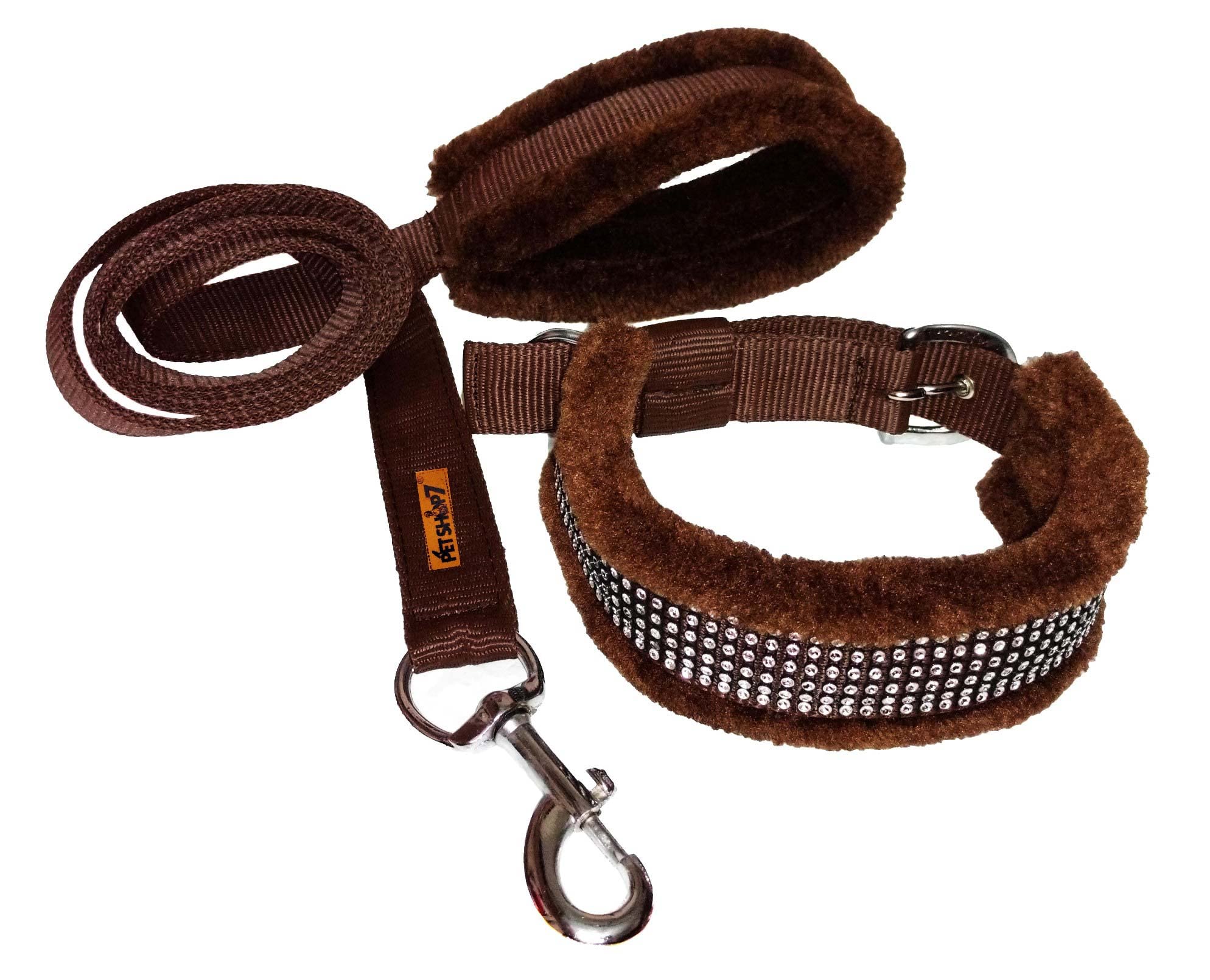 Petshop7 Nylon Nug Fur Padded Dog Collar & Dog Leash - Small (Adjustable Neck Size : 12-15inch) (Brown) (B09X38X2HQ) Amazon Price History, Amazon Price Tracker