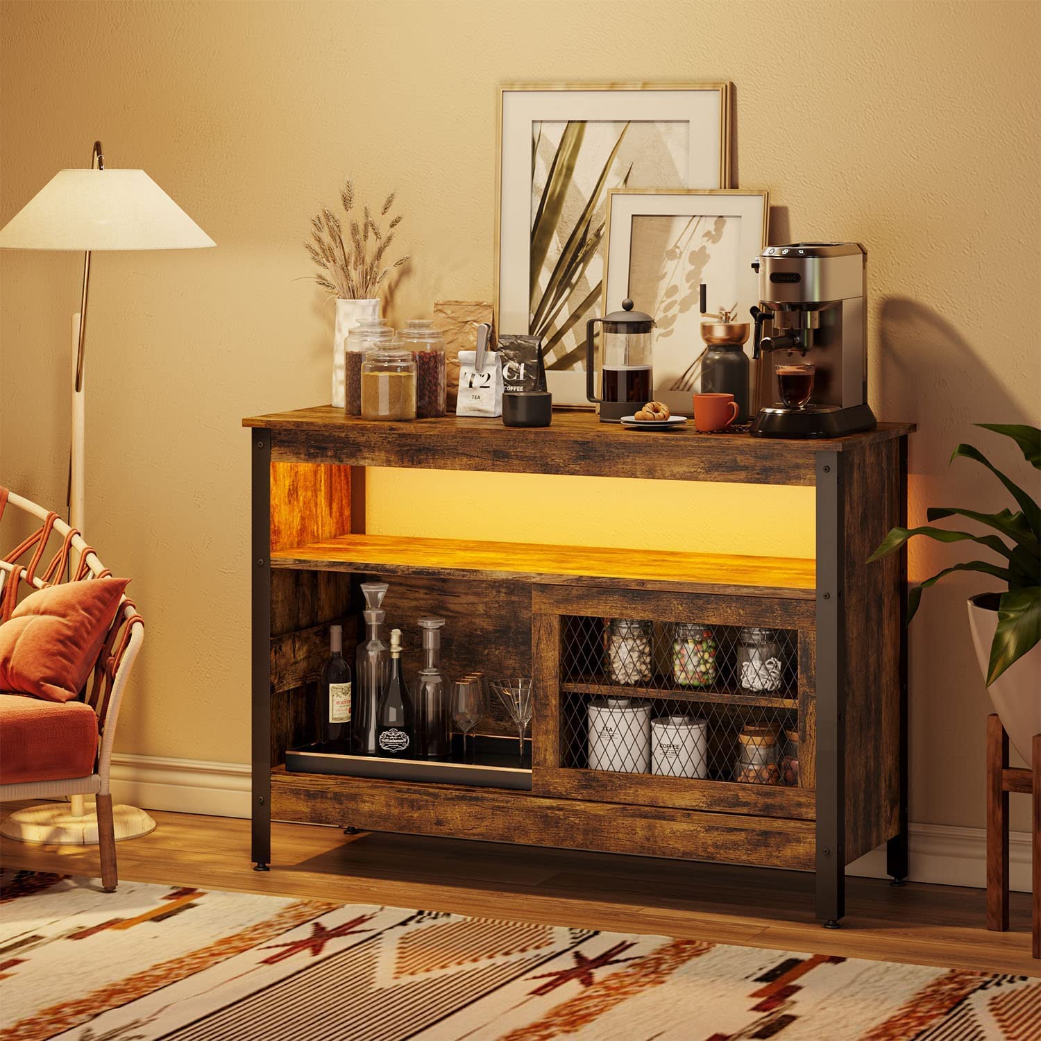 Buy Farmhouse Buffet Coffee bar with LED Decor Coffee Bar Table