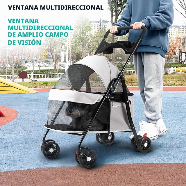 Foto 3 de 8 de Cochecito para perros y gatos con portavasos, cochecitos plegables para perros pequeños, cochecitos medianos