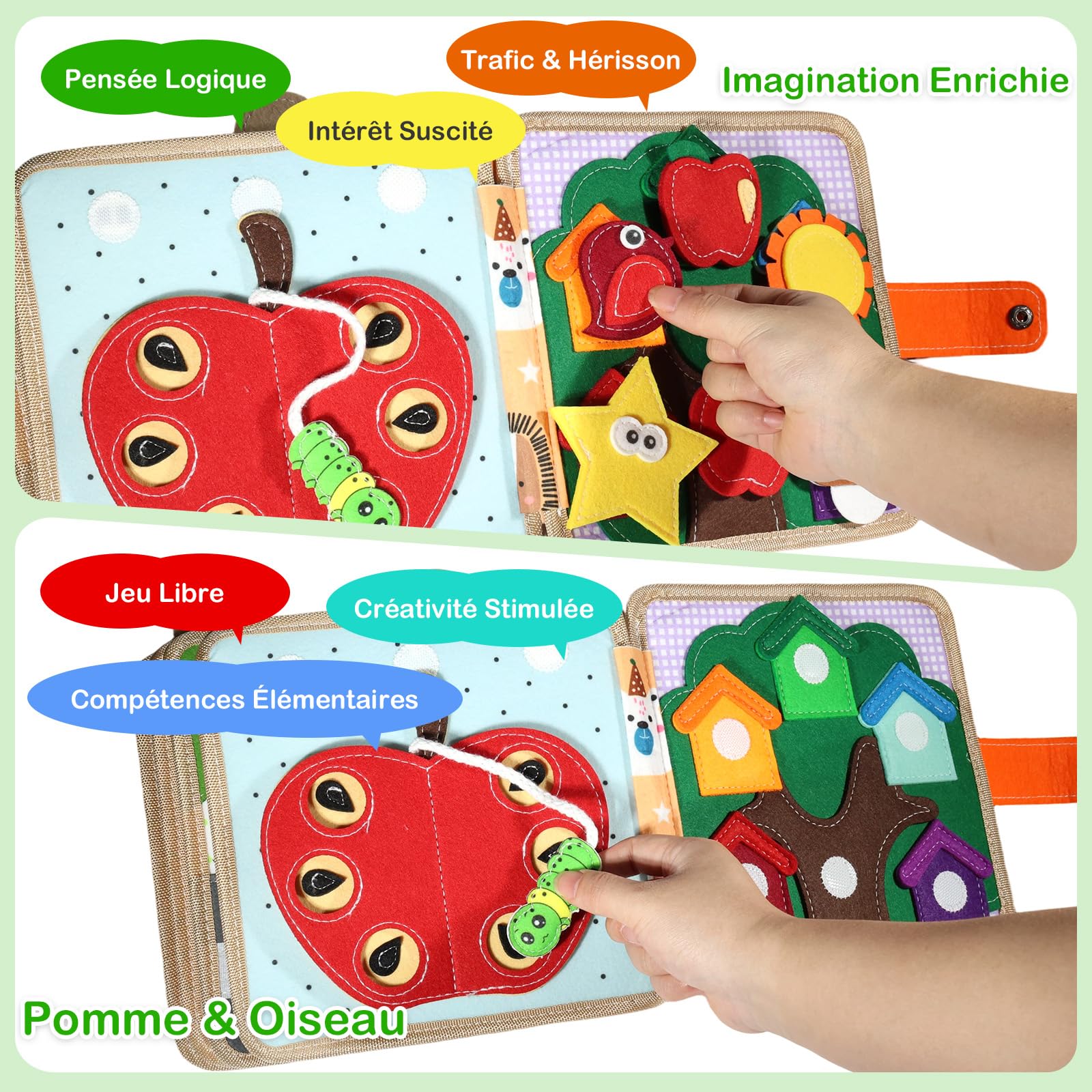 Busy Board à partir de 1 an, Quiet Book Livre d'Activité pour Tout-Petits, Livres d'Activités DIY en Feutre, Livre d'Activités des Compétences de Vie (Orange)