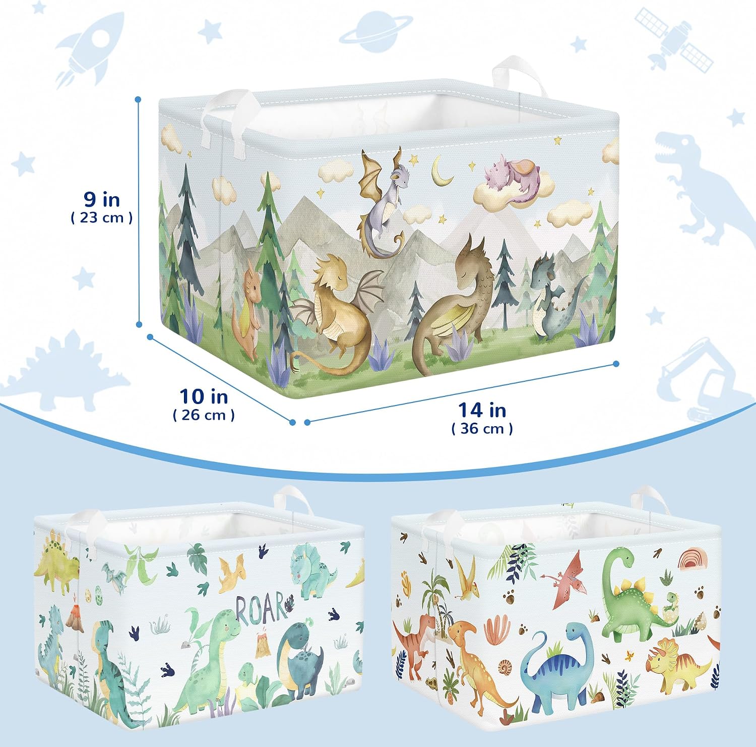 Clastyle Kid Storage Basket Set of 3 Dinosaur Foldable Closet Bin image 4