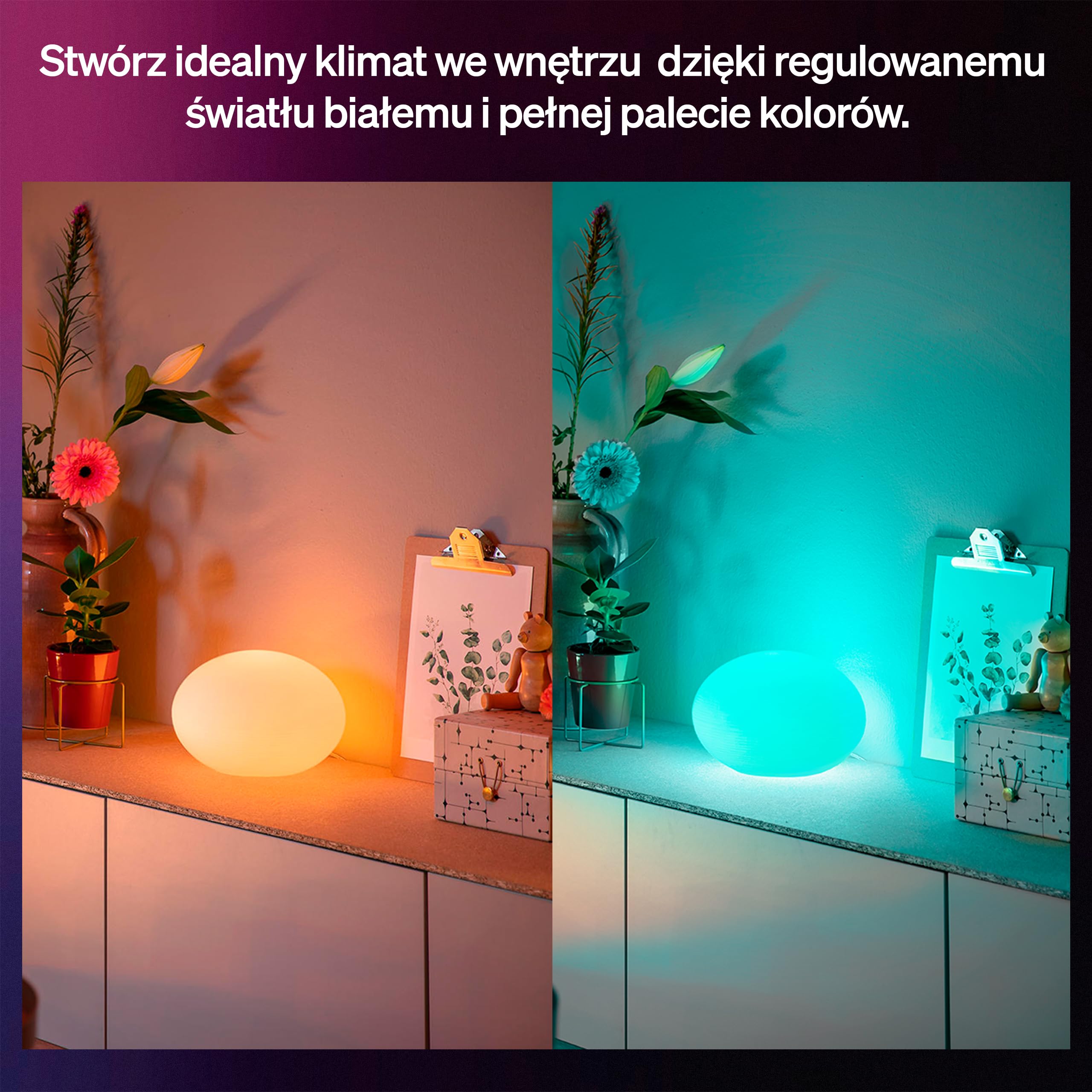 Lampa stołowa Philips Hue Flourish, Regulowane Białe i Kolorowe Światło, Jasność 1100 lm, Żarówka A60 w Zestawie, Przyciemnianie, Oświetlenie Nastrojowe, Zgodność z Matter, Zigbee