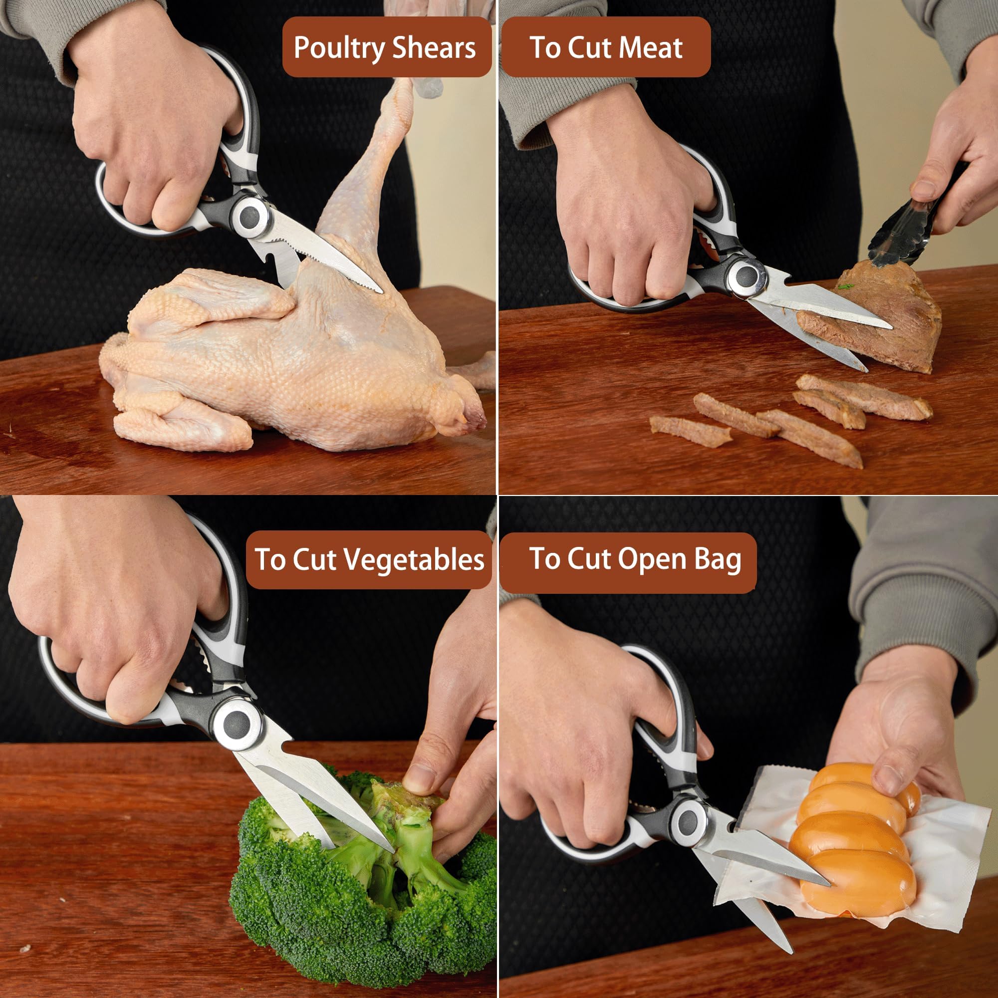 OMDAR Tijeras de cocina multiusos, 3 unidades, tijeras de cocina de acero inoxidable resistentes para cortar carne, alimentos, pescado, aves de corral, tijeras afiladas multiusos para lavavajillas