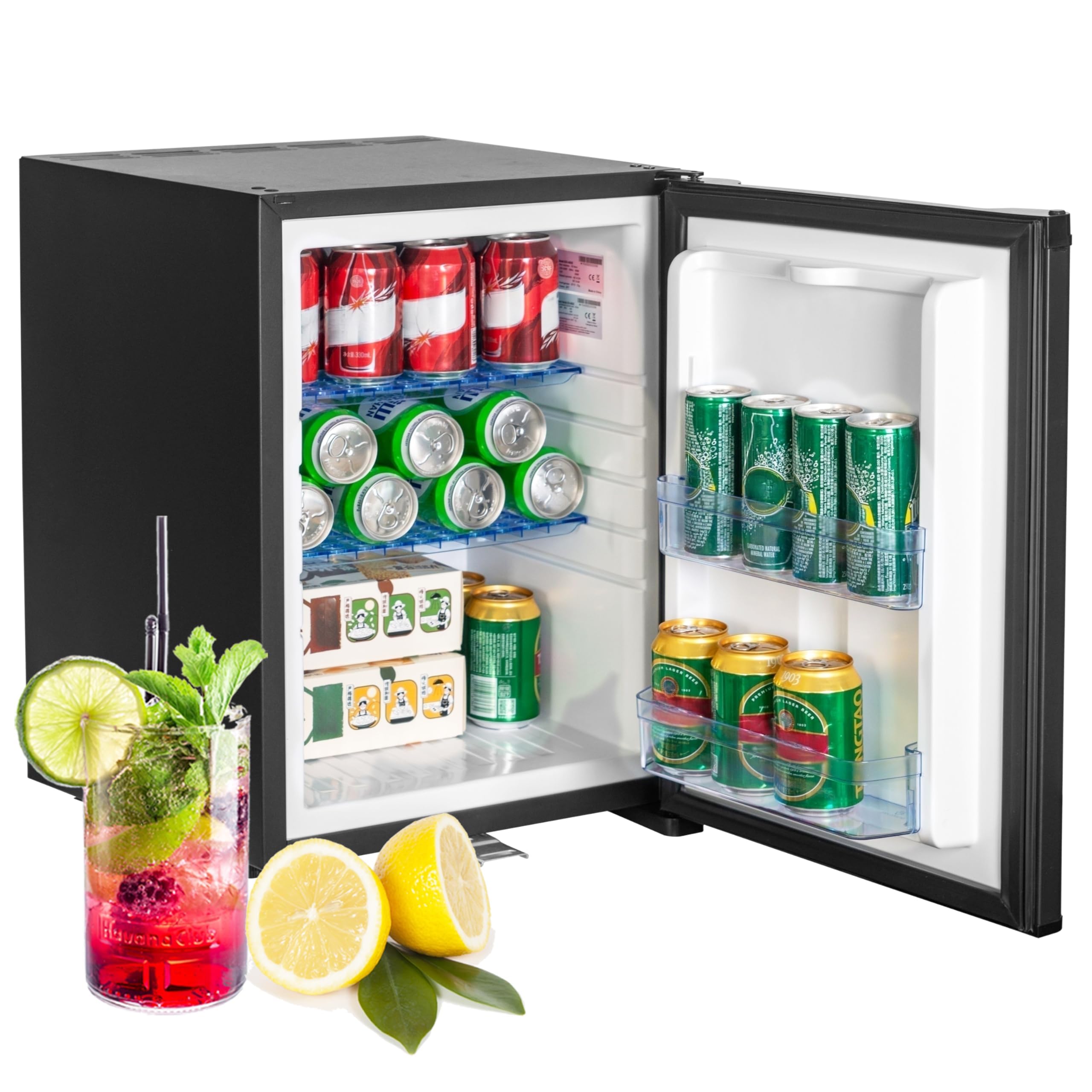 Smad Camping Kühlschrank 12v 230v, 40L, Wohnmobil Kühlschrank, Leiser Absorber Kühlschrank, Camper Kühlschrank 12v, Kühlschrank mit Schloss, Reversible Tür, Schwarz