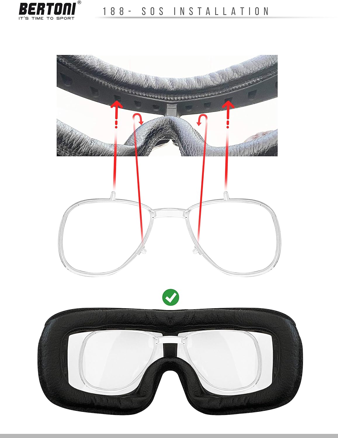 Bertoni Photochromic Motorcycle Riding Goggles with RX Optical Lenses Carrier F188PH SOS Italy (Photochromic Lens + Optical Lens Carrier)