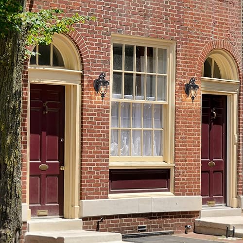 Miniatura 8 de Luces de pared de porche al aire libre de 18 pulgadas para patio, farol de pared exterior de bronce para puerta delantera de casa, paquete de 2