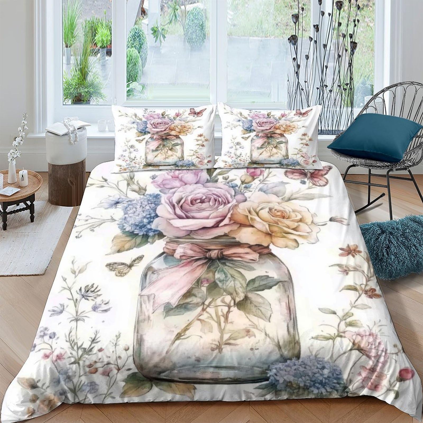 Ctjqhvkz Style-5 3D Printed Vintage Floral Fitted Sheet Microfiber Soft Romantic Rose Bouquet Bed Cover For Bedroom Guest Room Decor Single（135X200cm）