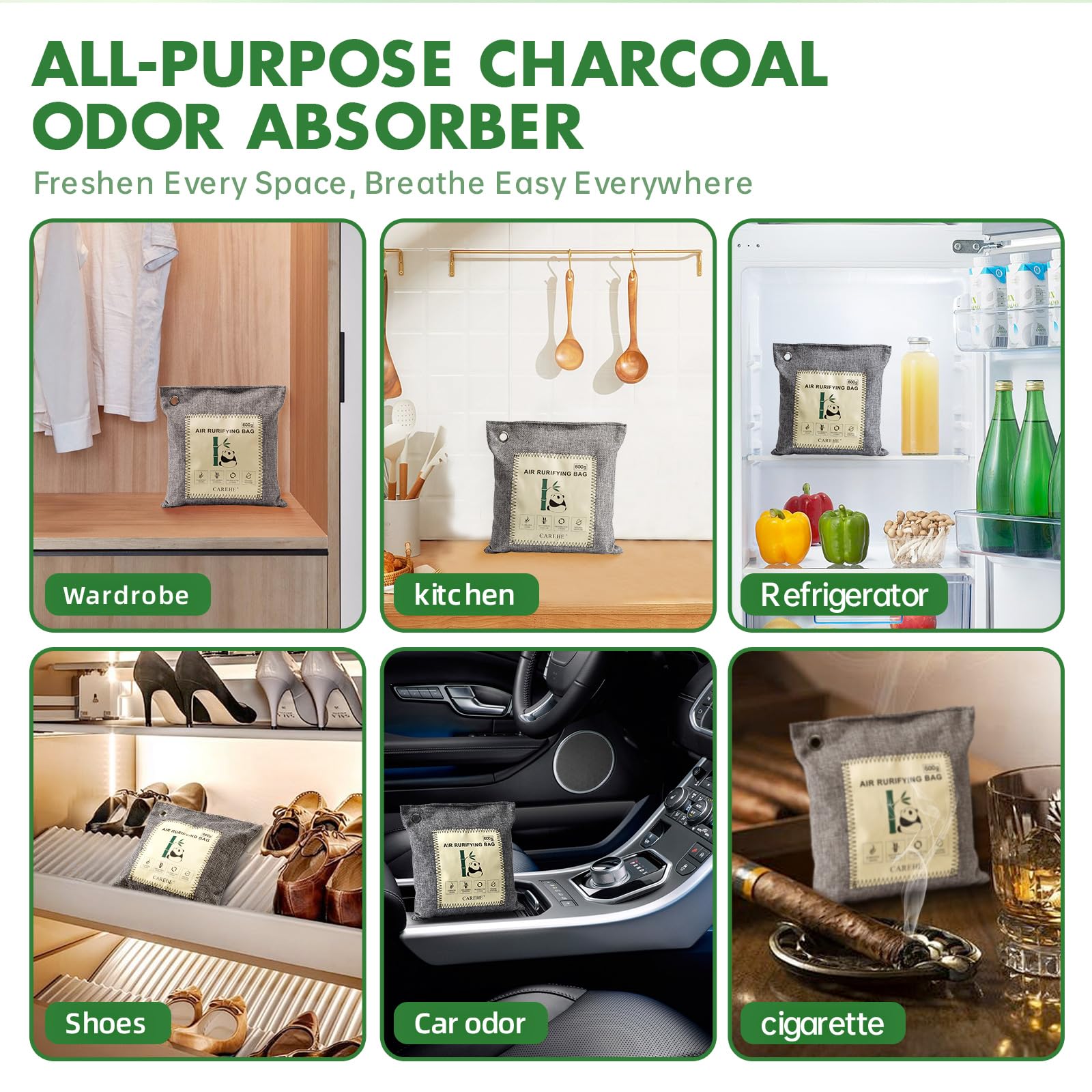 Grande eliminatore di odori al carbone attivo per odori forti, sacchetti di carbone di bambù, assorbe gli odori naturali per casa, auto, armadio e aree per animali domestici, purificatore d'aria