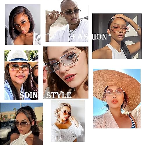 Miniatura 6 de SDINM Lentes de sol sin montura de los años 90, sin marco, rectangulares, tintados, lentes de color caramelo para mujeres y hombres