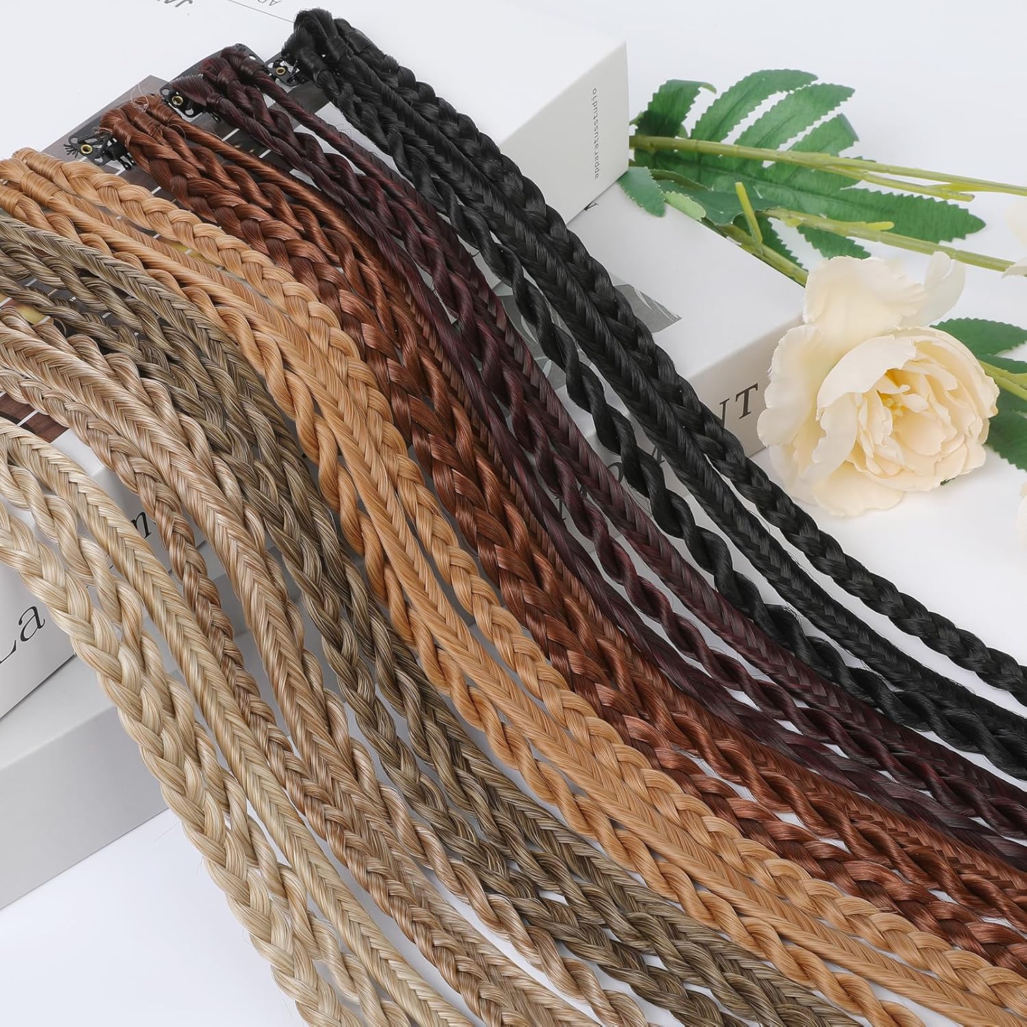 REECHO Clip in Braids Hair Extension, 6 Braids Total, 22" Long Natural Soft Synthetic Hairpieces (Light Ash Brown with Highlights) - Image 6