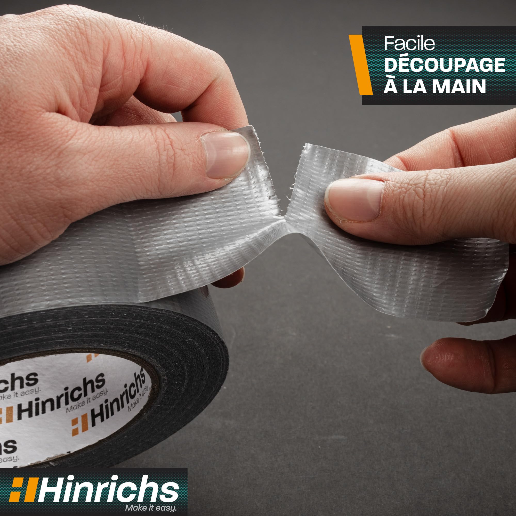 Hinrichs Ruban Adhésif Argenté – Lot de 4 Rouleaux de Gros Scotch 50 m x 50 mm – Scotch Renforcé Ultra Résistant – Duct Tape Imperméable – Ruban Gaffer Argenté pour Intérieur et Extérieur